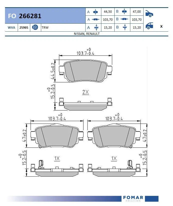 Brake Pad Set, disc brake FO 266281