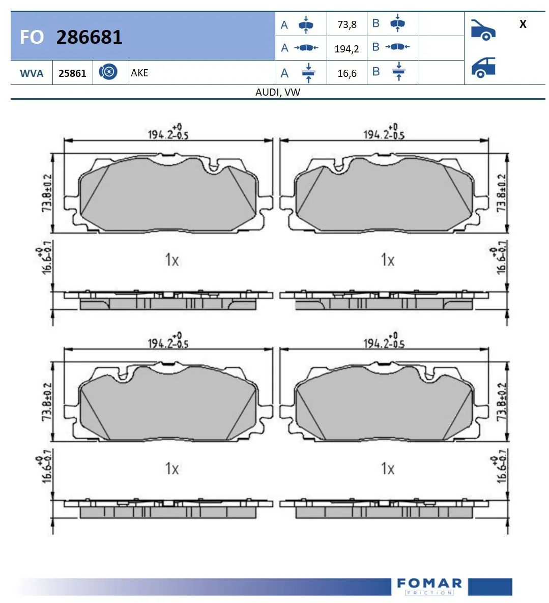 Brake Pad Set, disc brake FO 286681