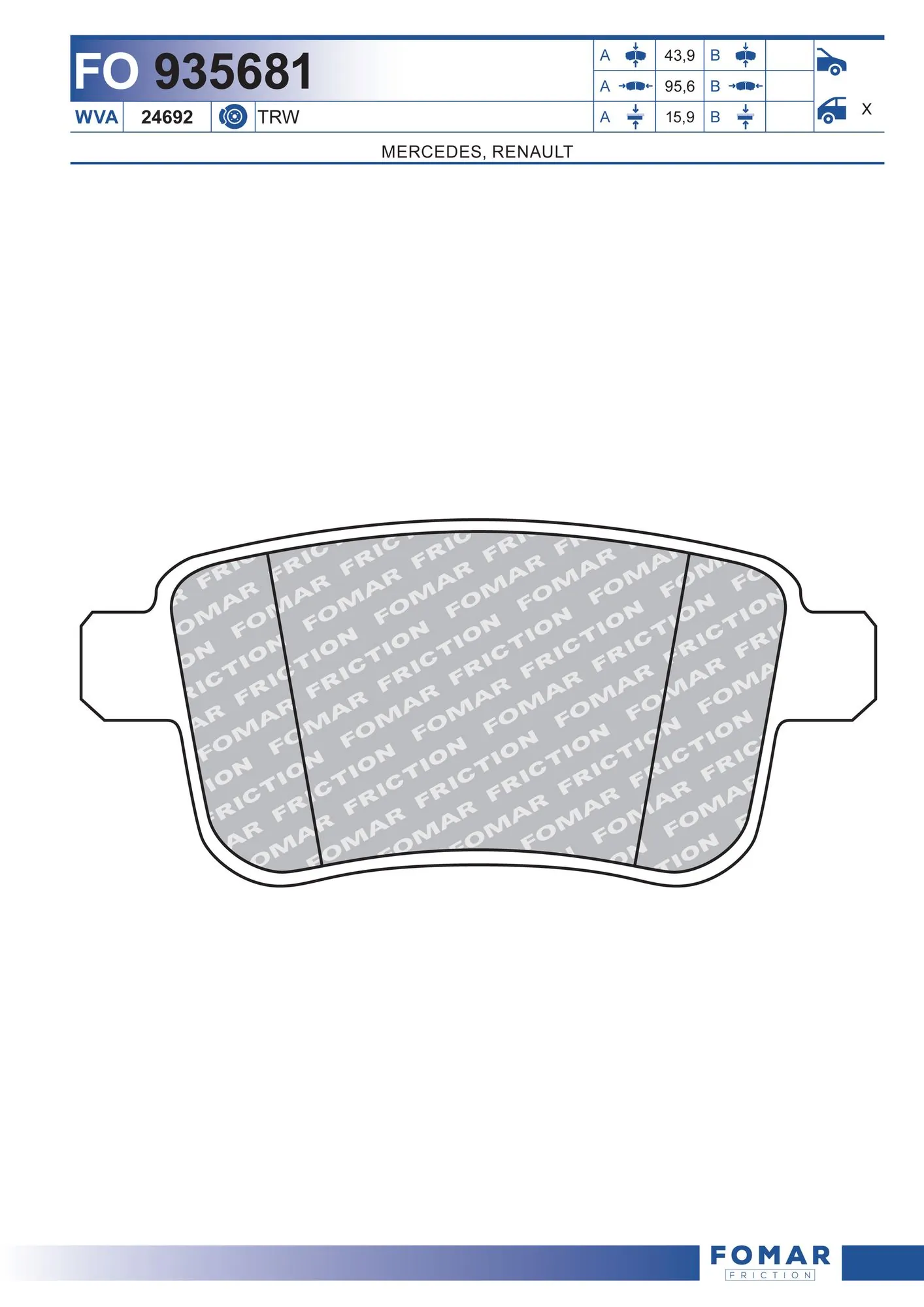 Brake Pad Set, disc brake FO 935681