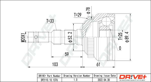Joint Kit, drive shaft DP2110.10.1376