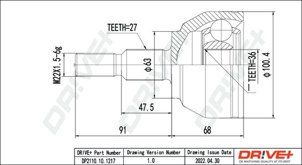 Joint Kit, drive shaft DP2110.10.1217