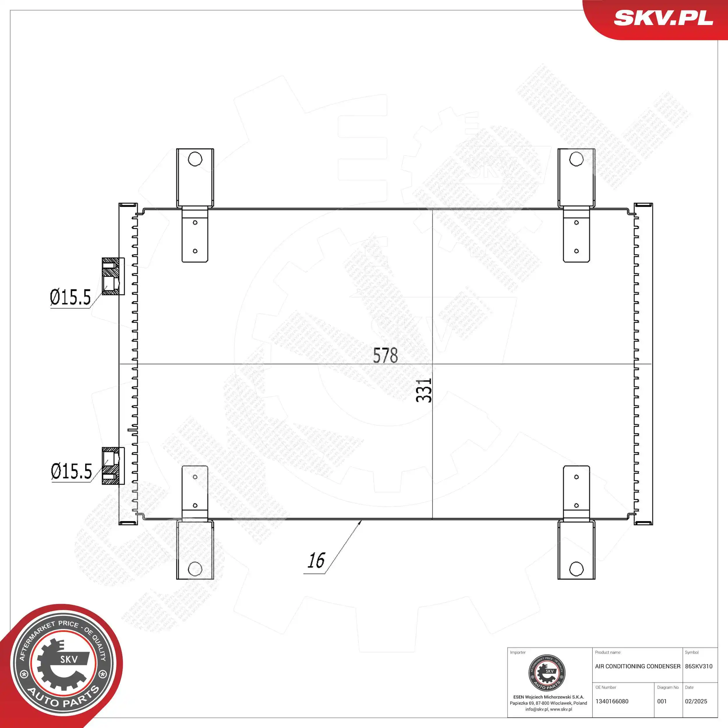 Condenser, air conditioning 86SKV310
