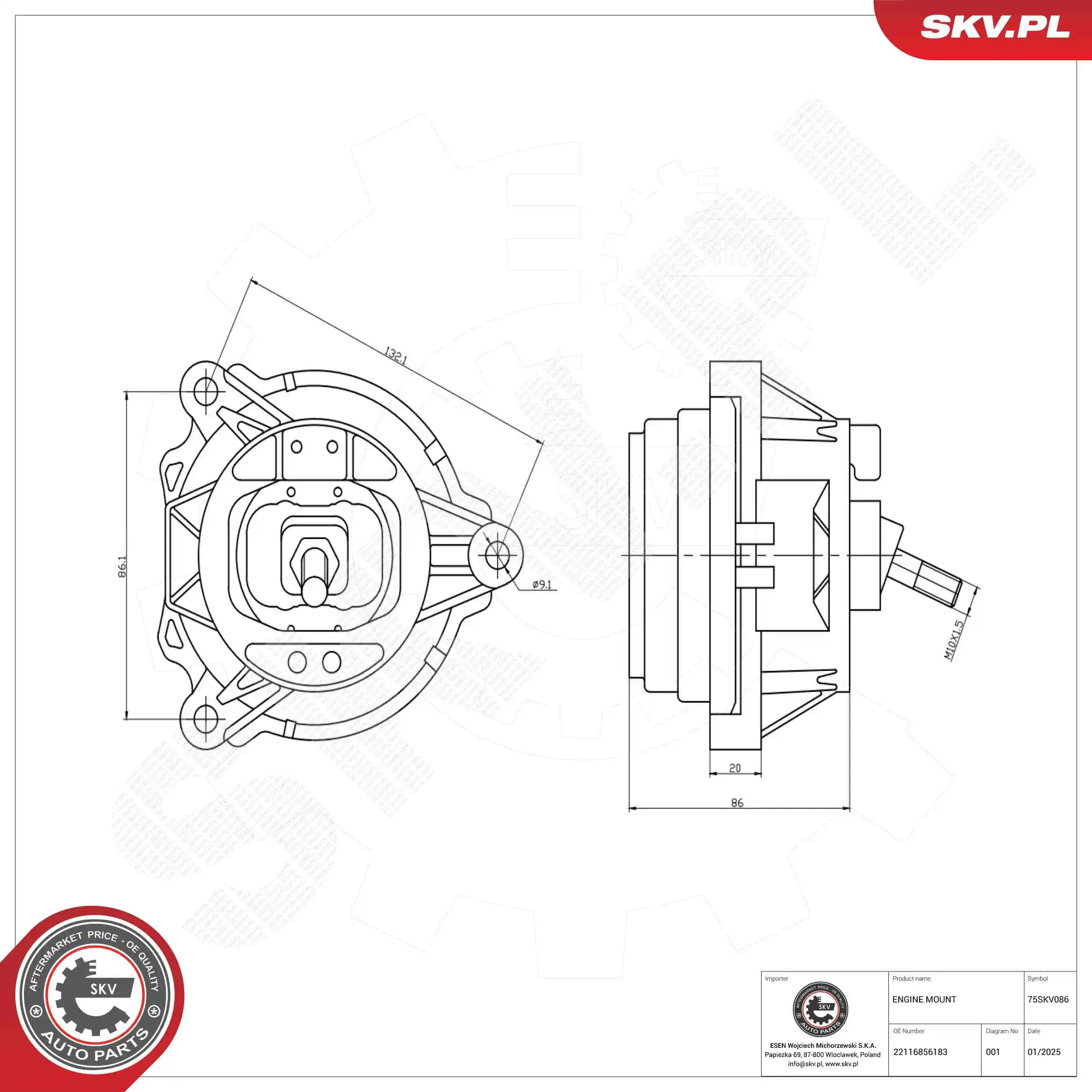 Mounting, engine 75SKV086