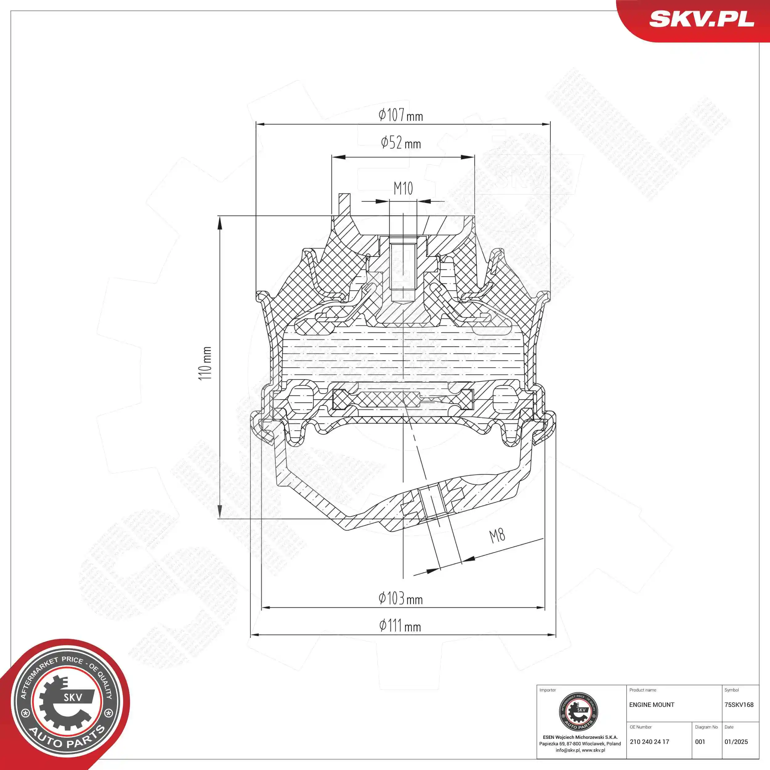 Mounting, engine 75SKV168