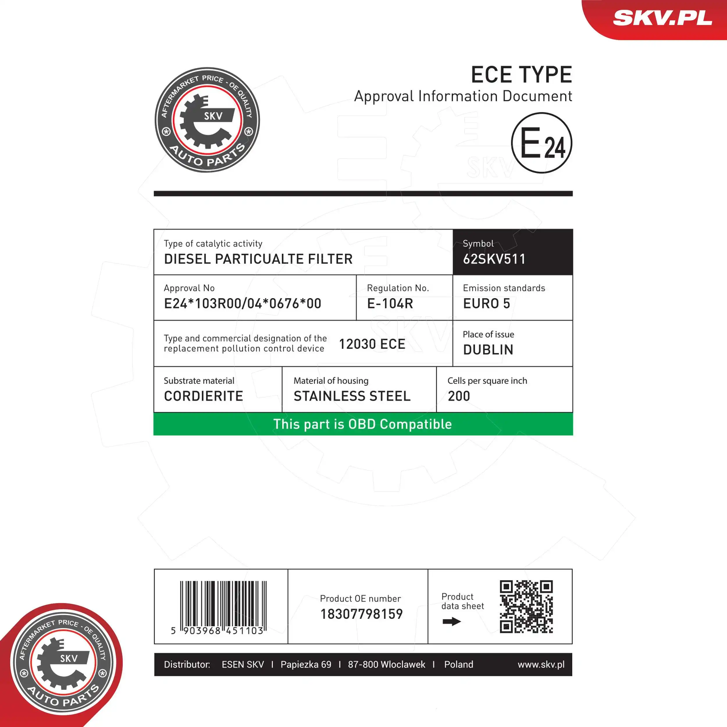 ESEN SKV 62SKV511 Soot/Particulate Filter, exhaust system