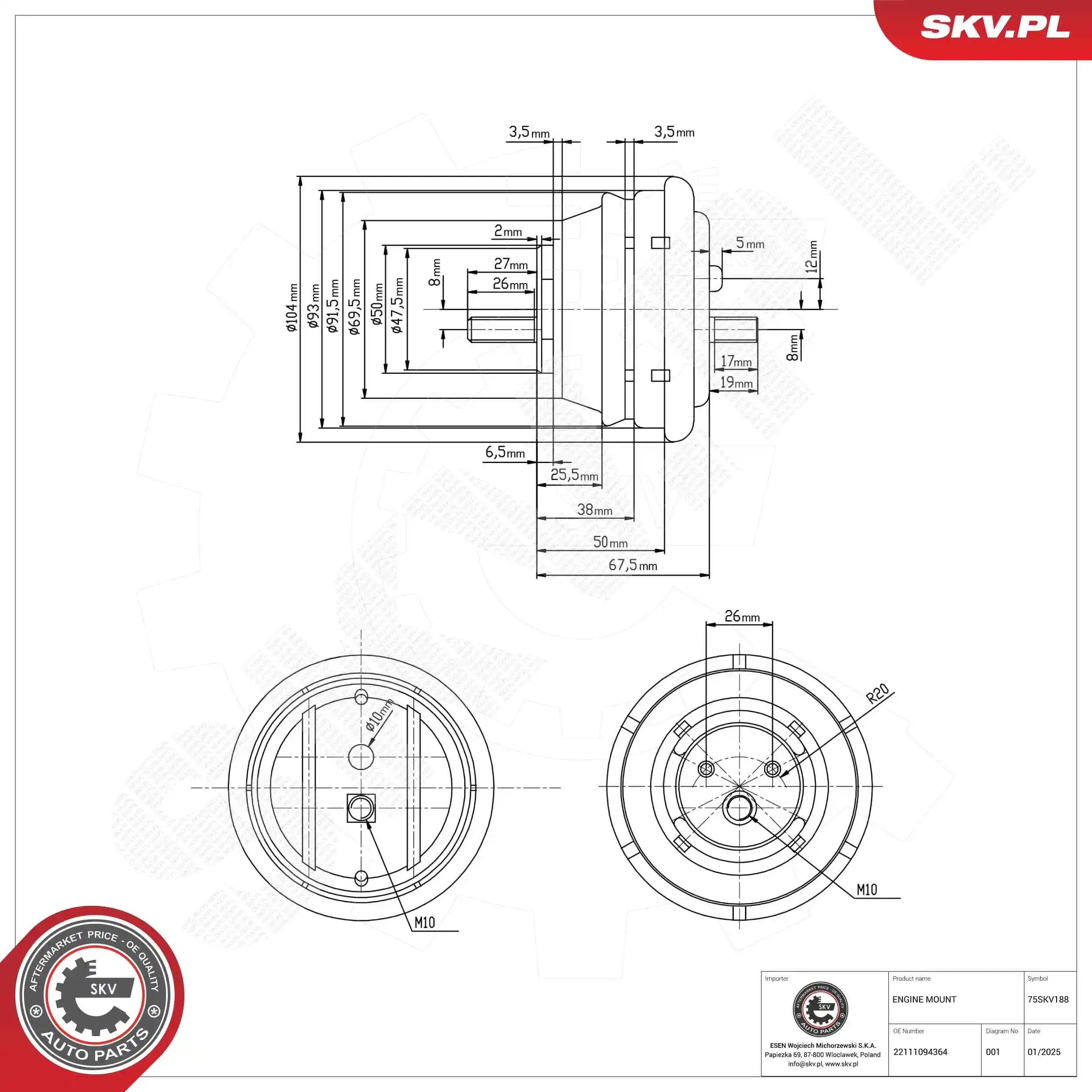 Mounting, engine 75SKV188