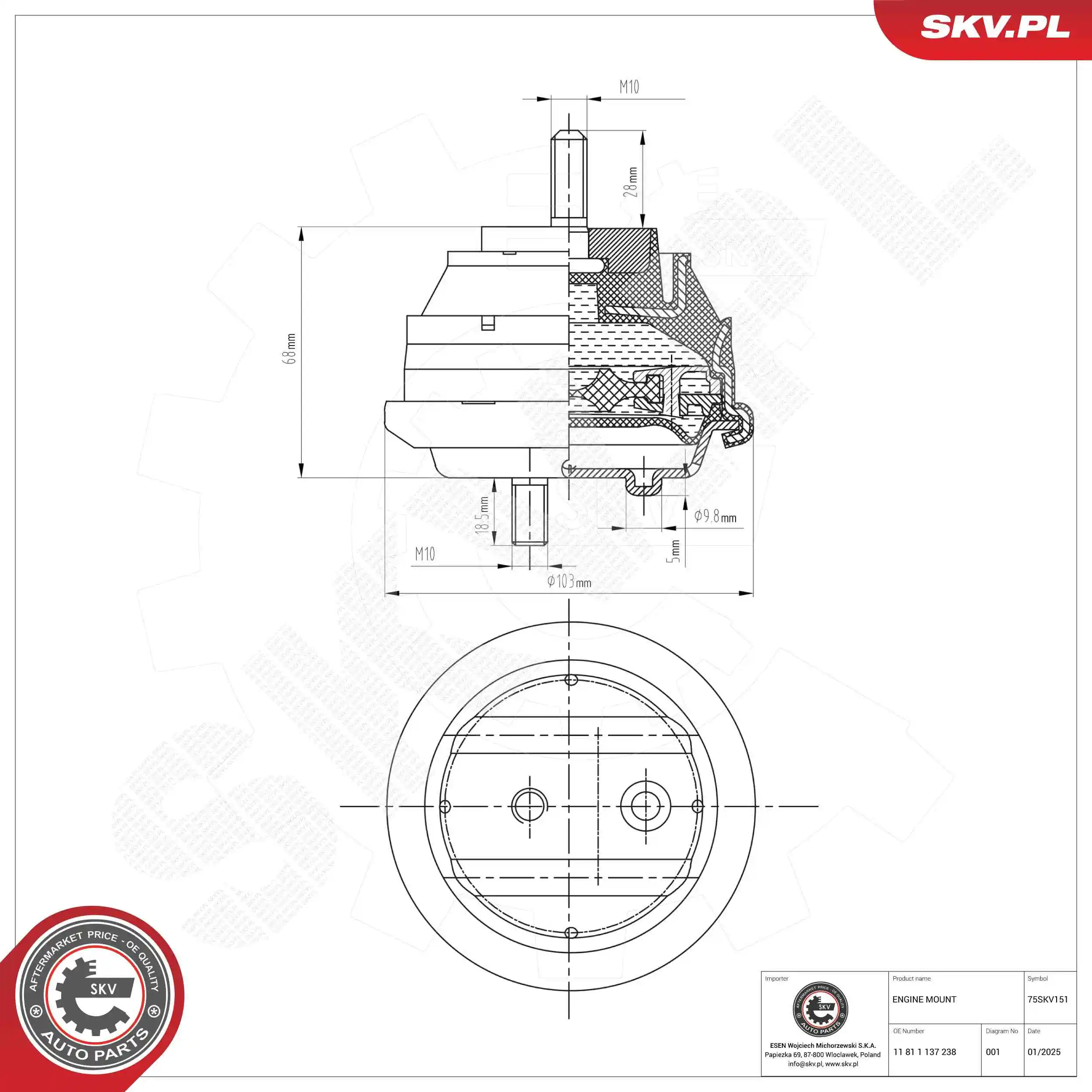 Mounting, engine 75SKV151