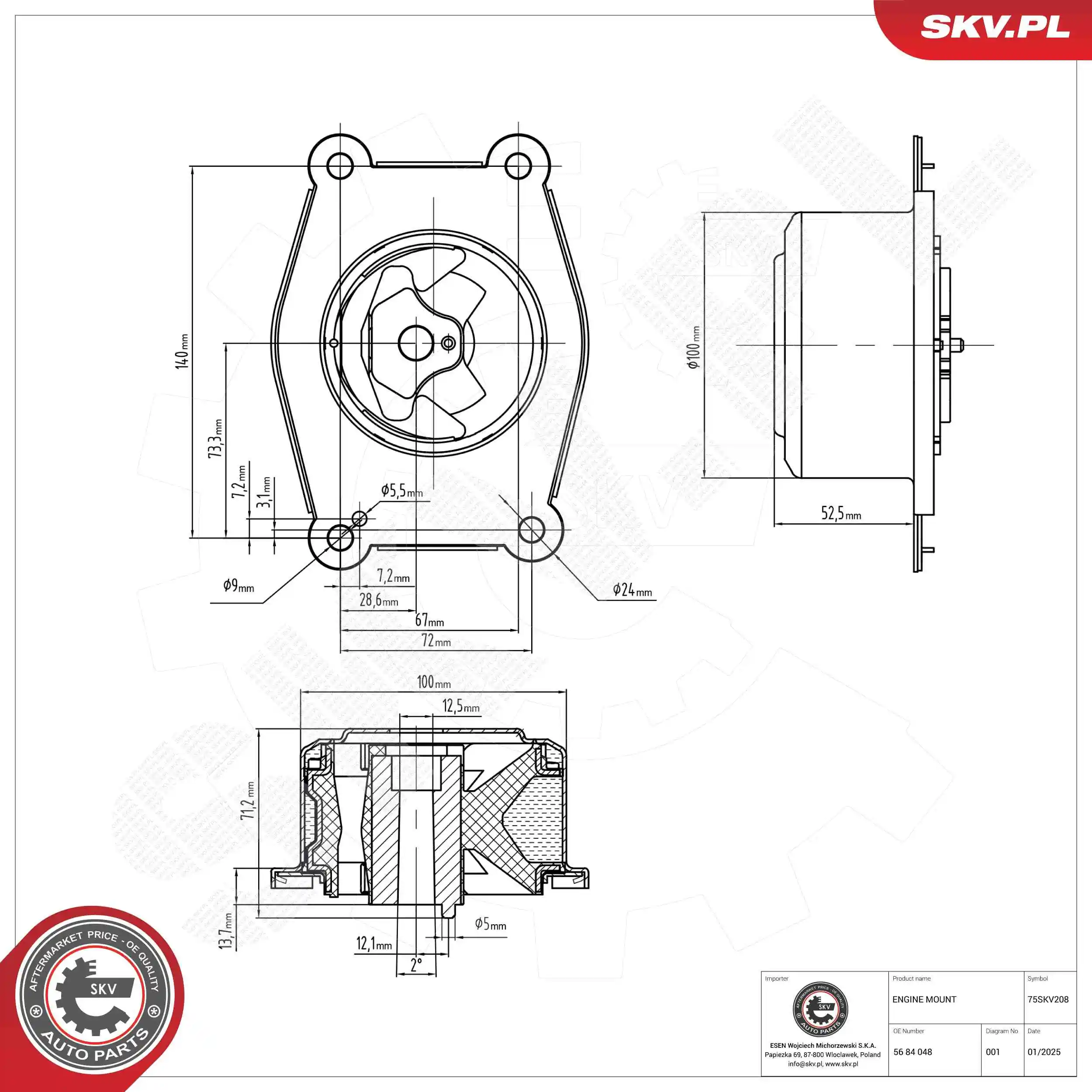 Mounting, engine 75SKV208