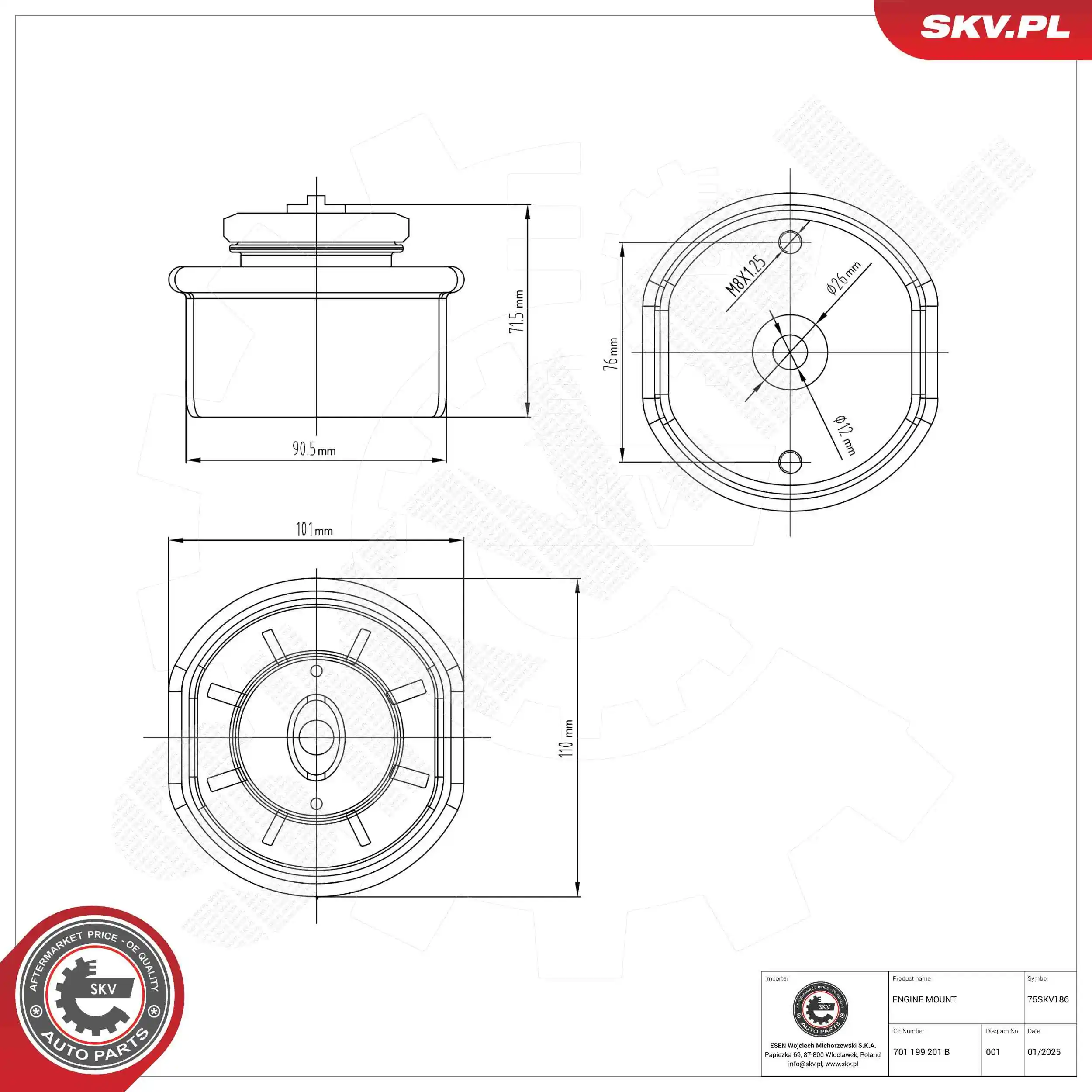 Mounting, engine 75SKV186
