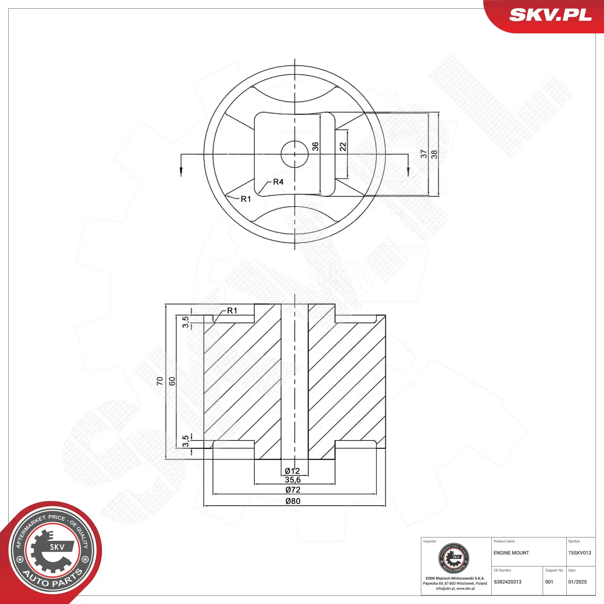 Mounting, engine 75SKV013