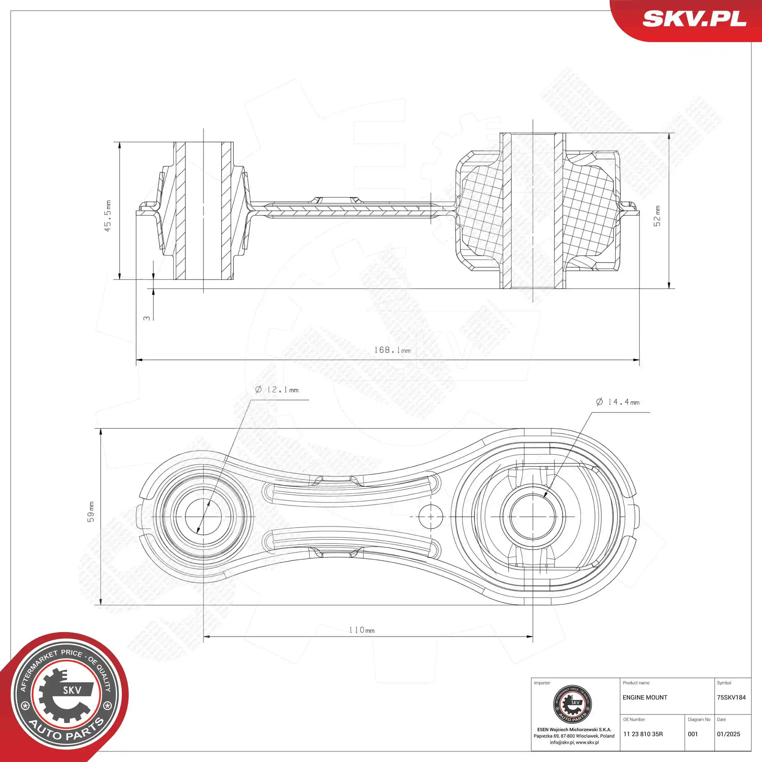 Mounting, engine 75SKV184