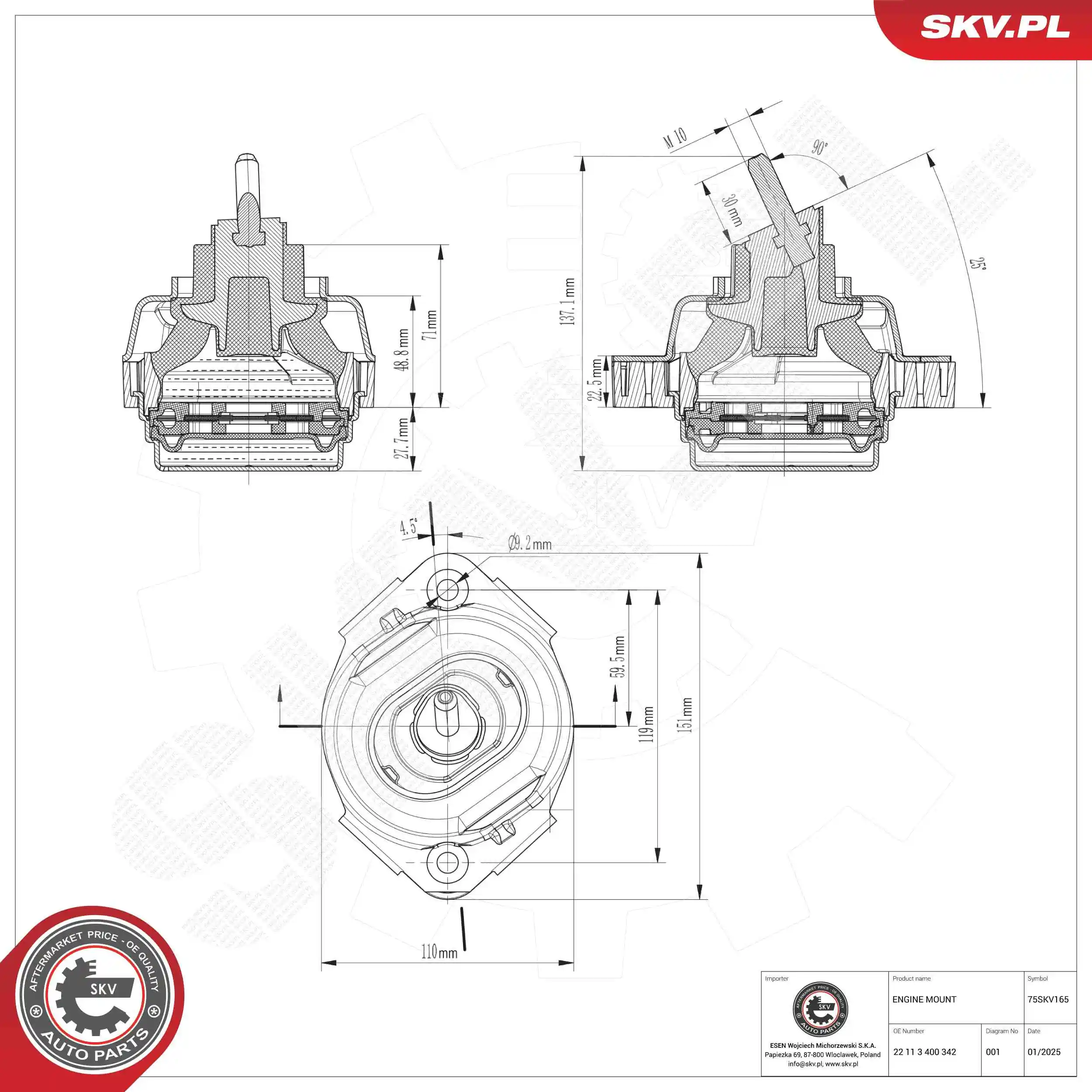 Mounting, engine 75SKV165