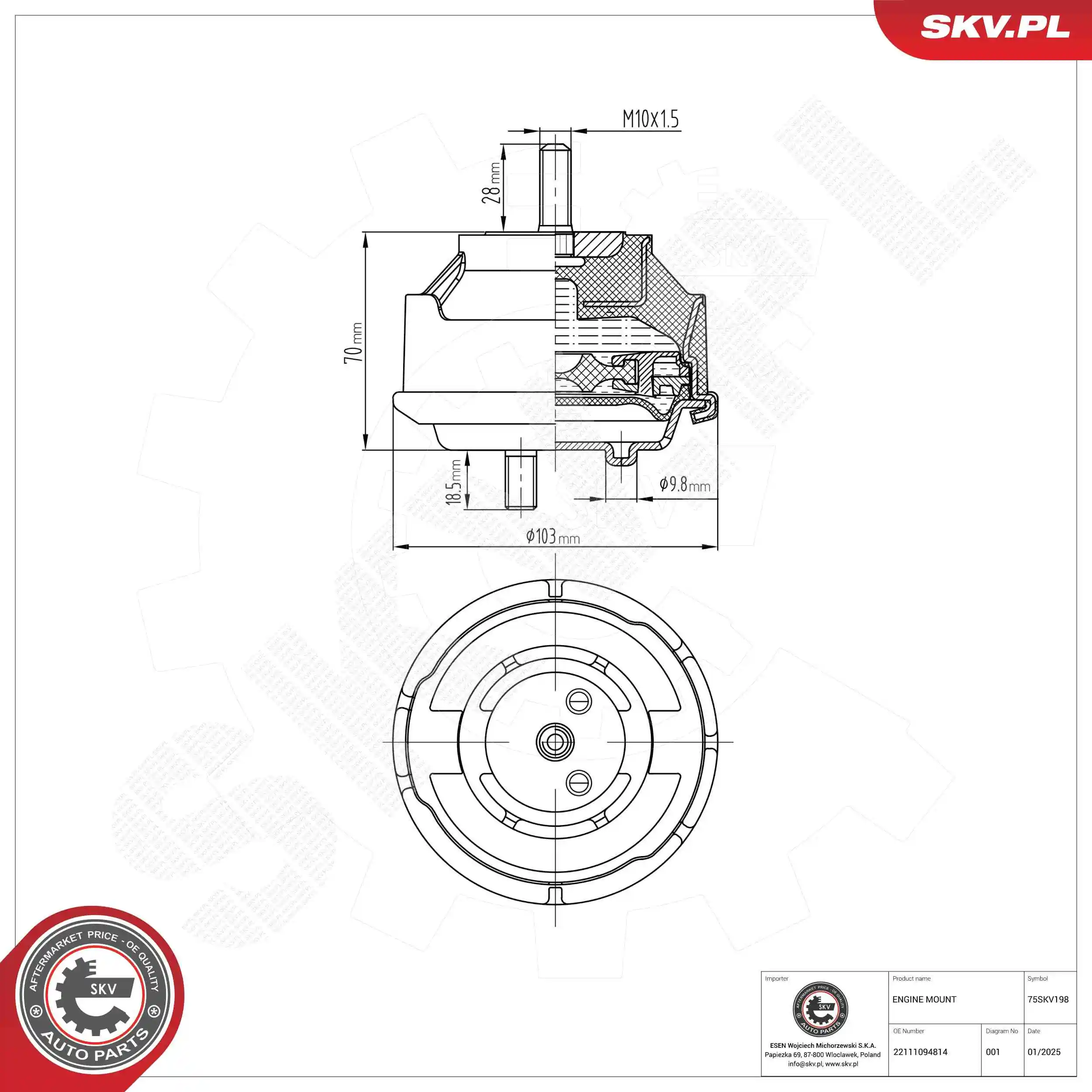 Mounting, engine 75SKV198