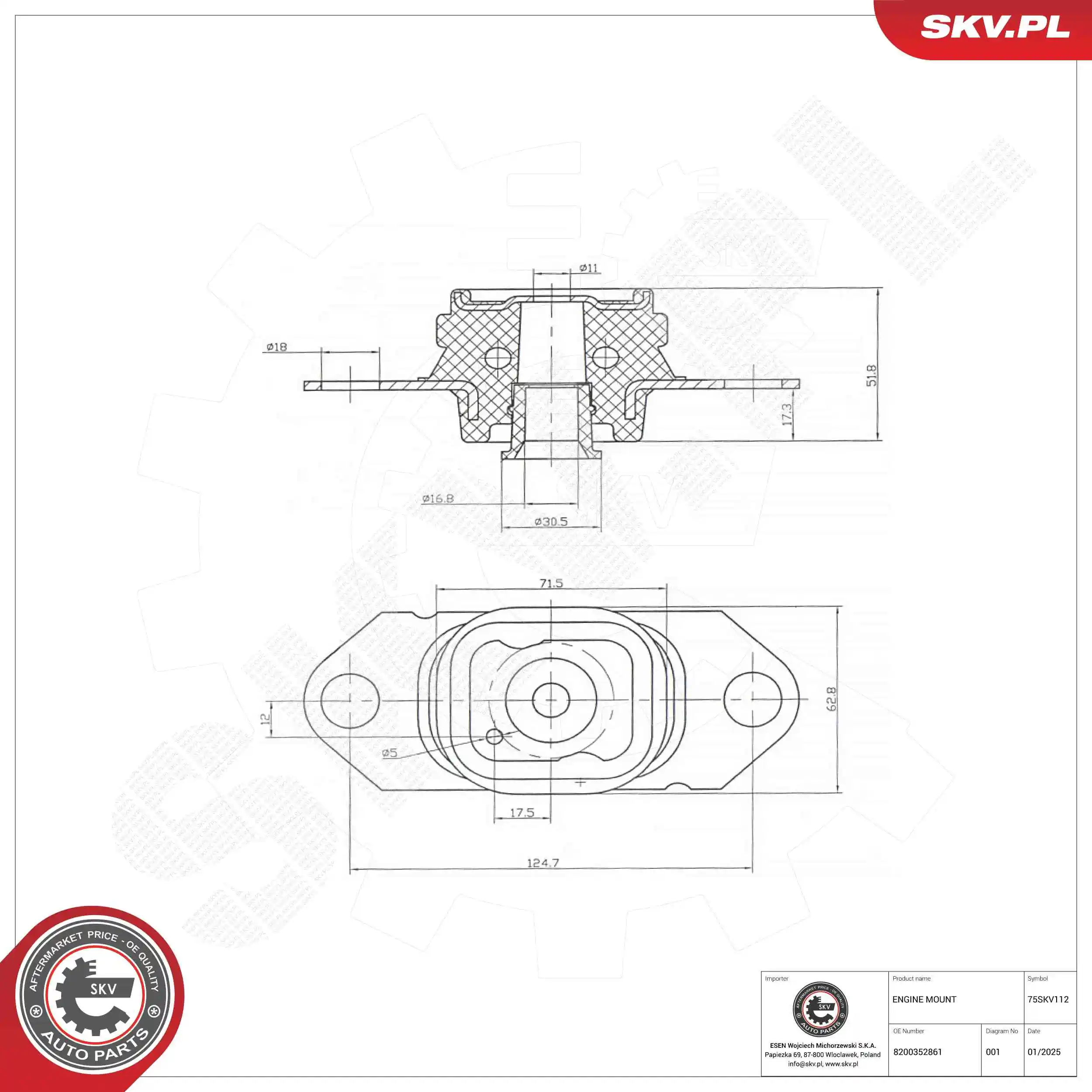 Mounting, engine 75SKV112