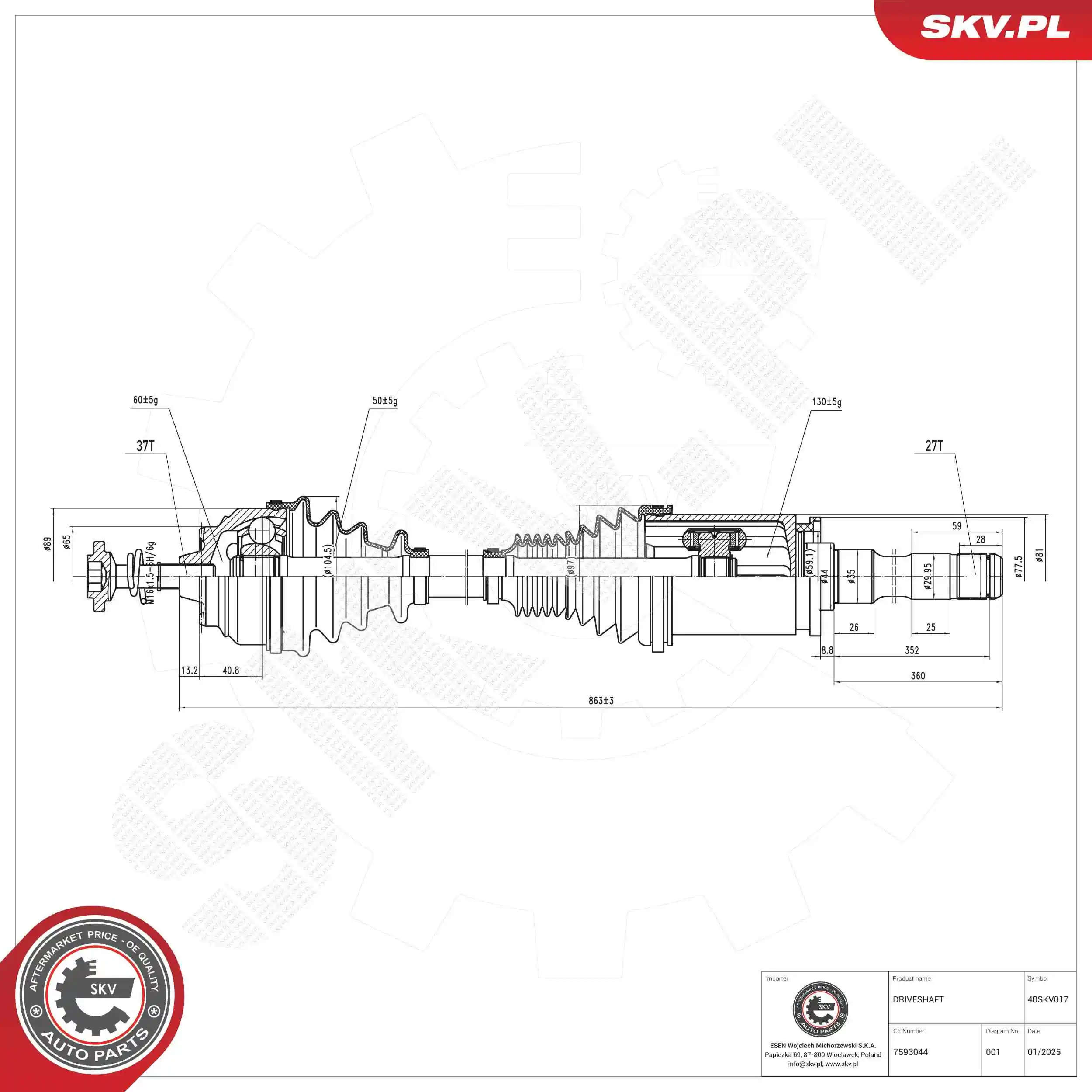 Drive Shaft 40SKV017
