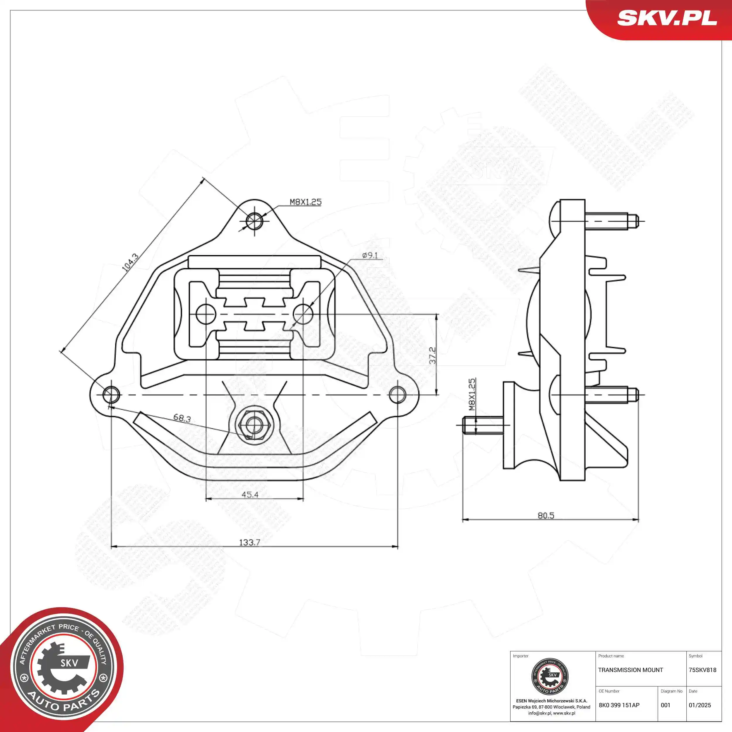 Mounting, automatic transmission 75SKV818