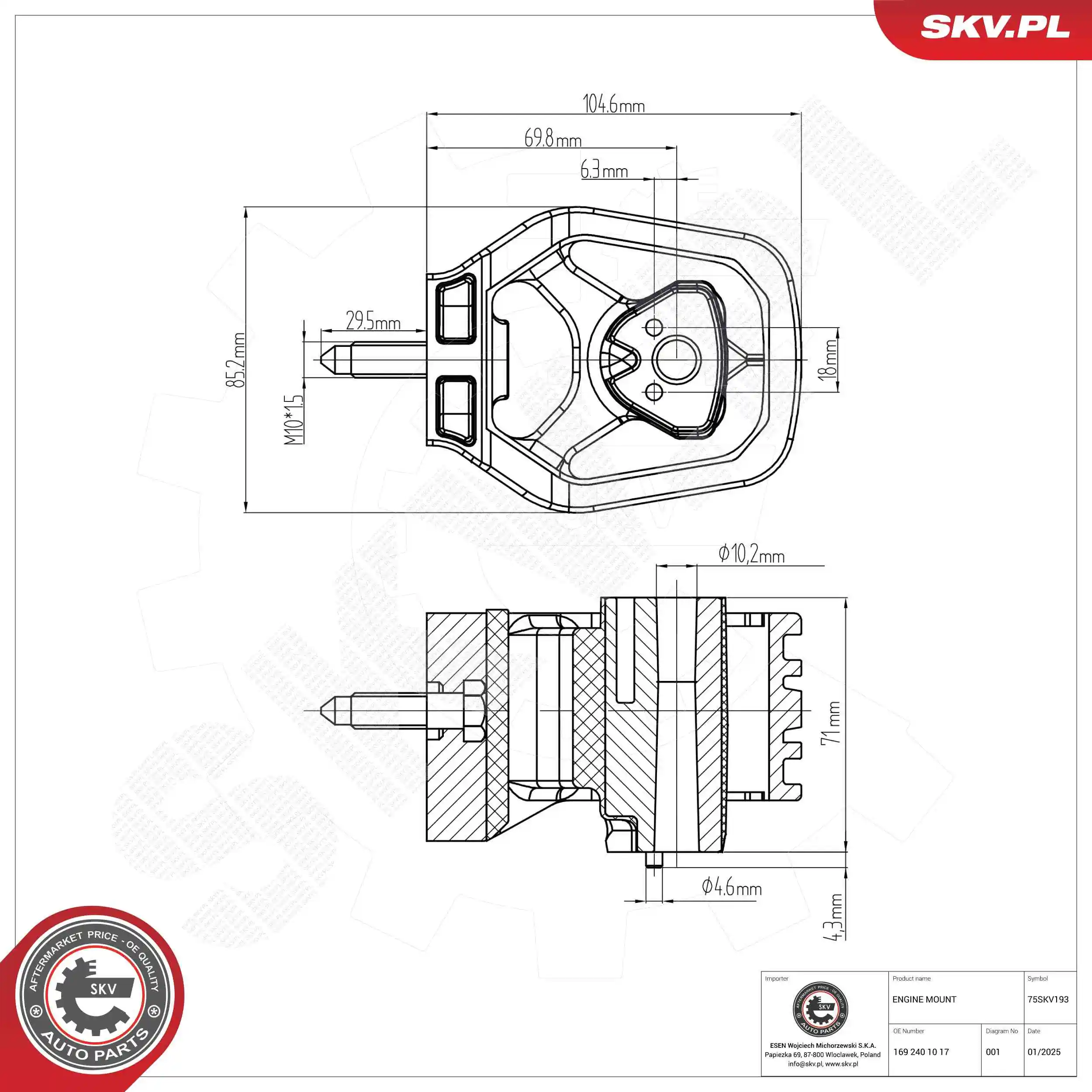 Mounting, engine 75SKV193