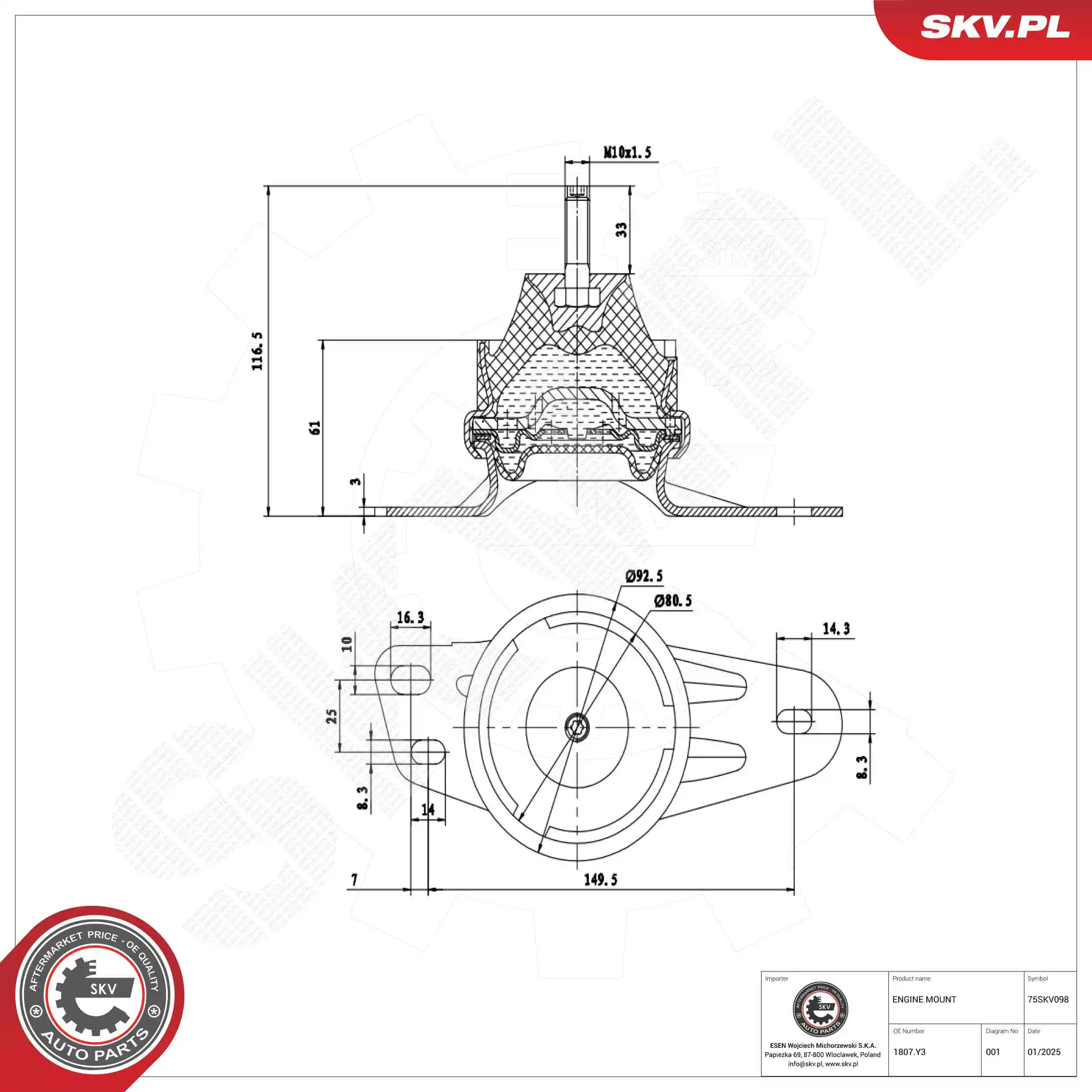 Mounting, engine 75SKV098
