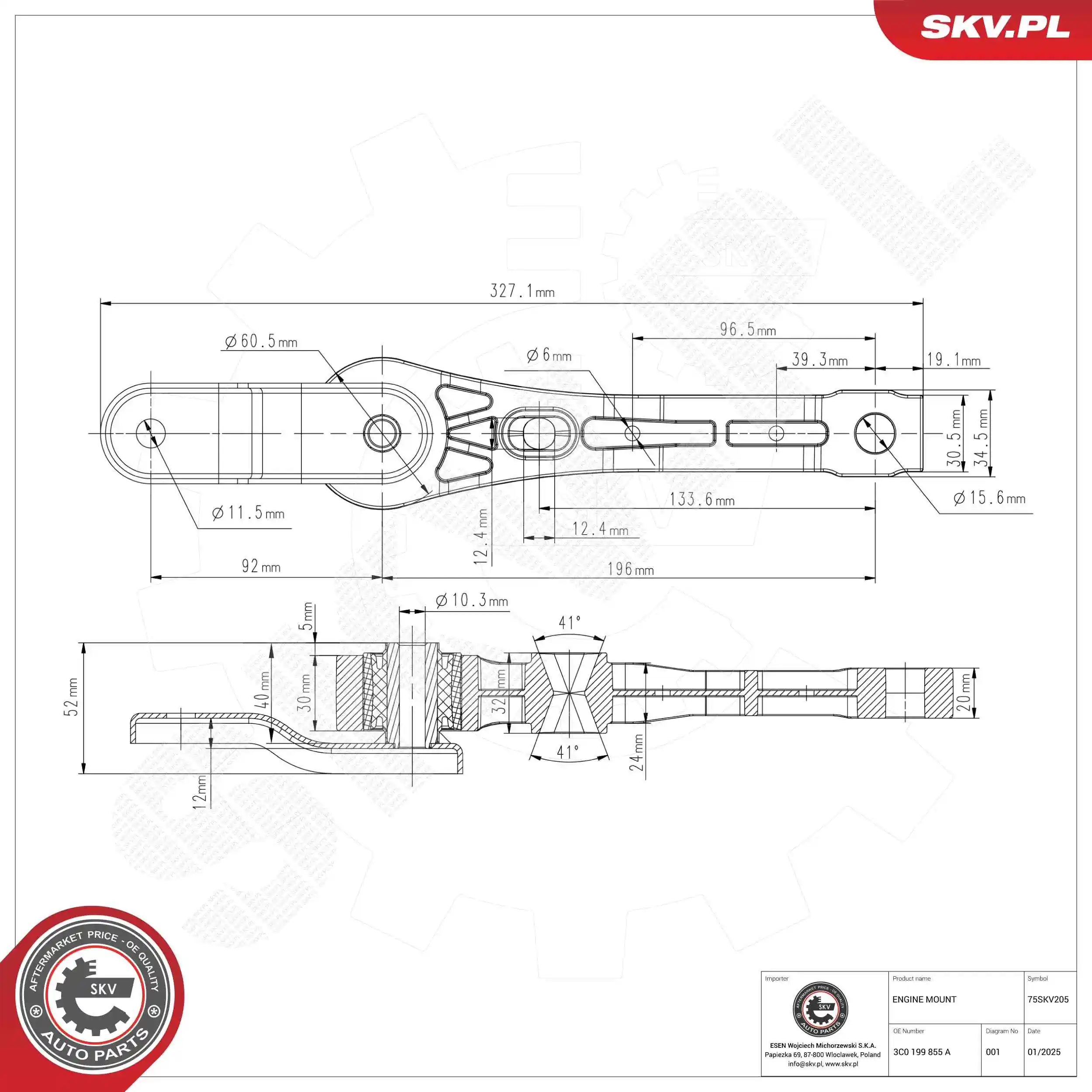 Mounting, engine 75SKV205