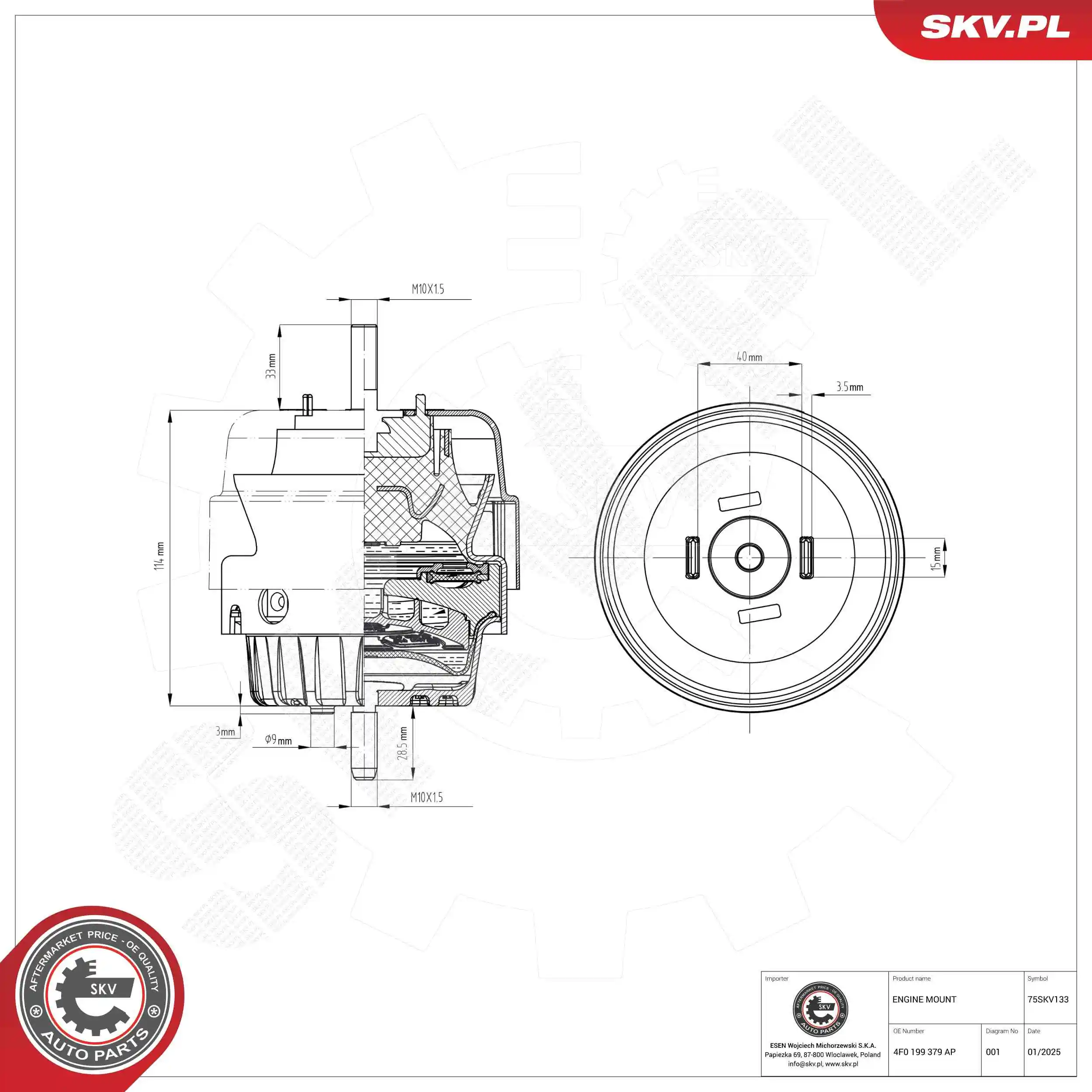 Mounting, engine 75SKV133