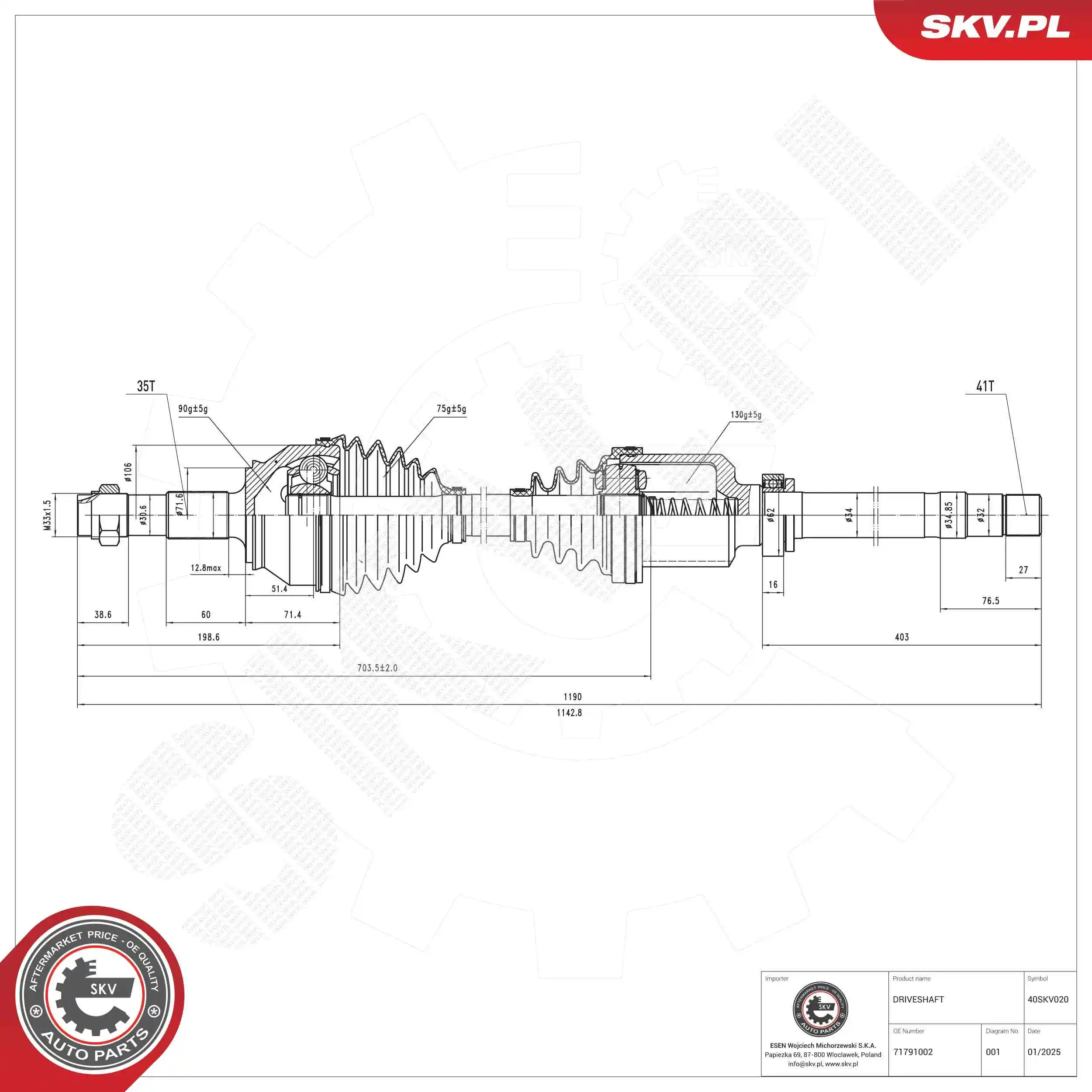 Drive Shaft 40SKV020
