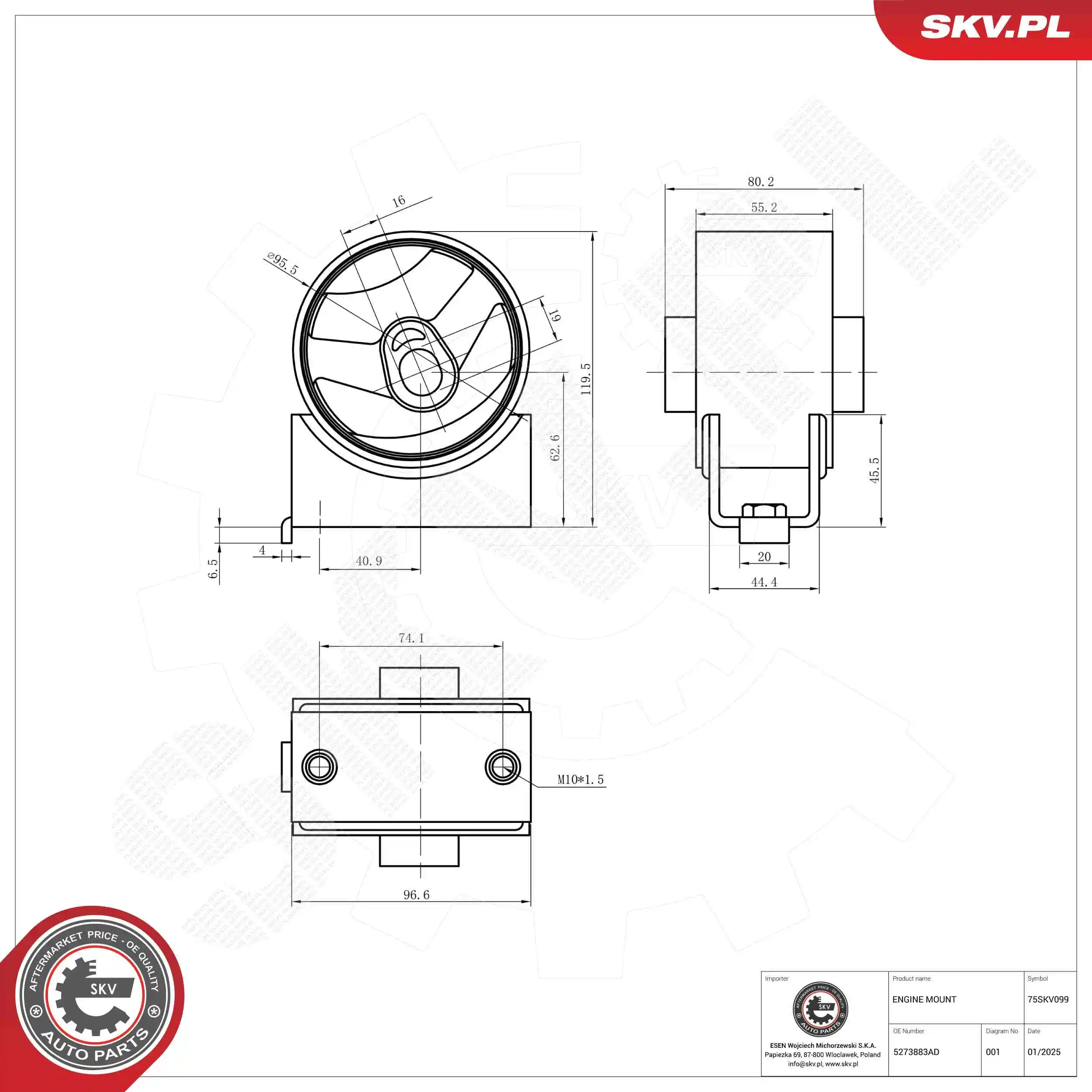 Mounting, engine 75SKV099
