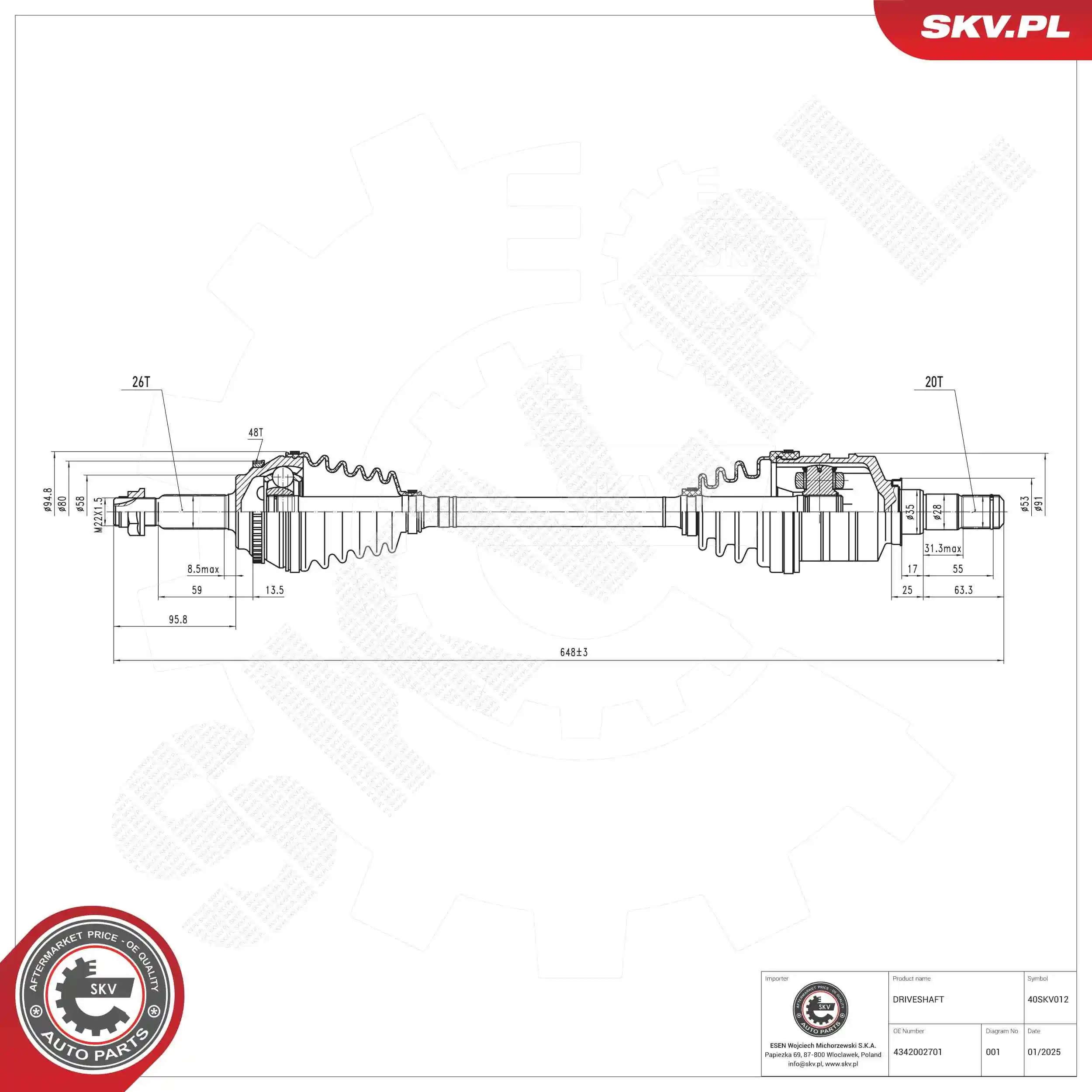 Drive Shaft 40SKV012