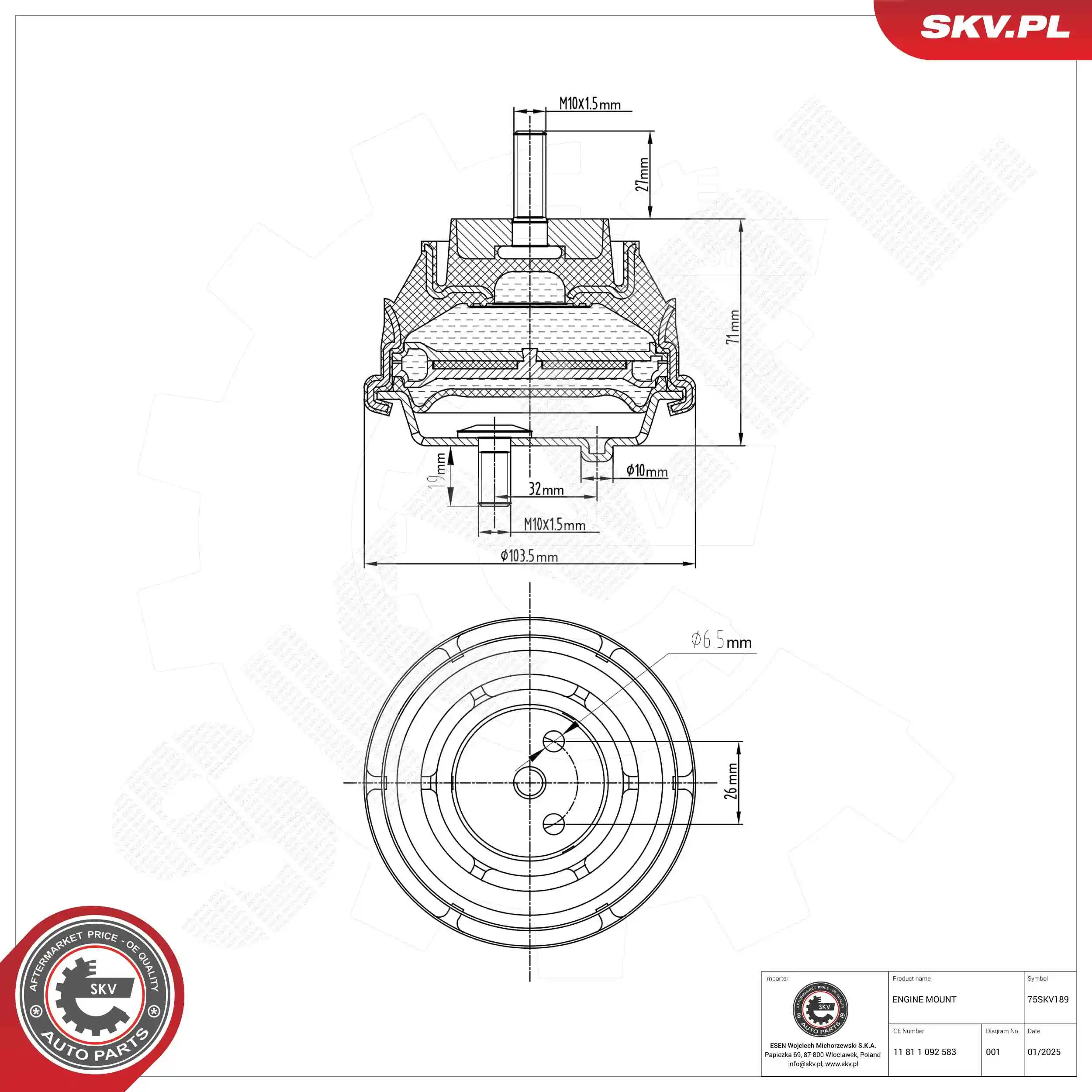 Mounting, engine 75SKV189