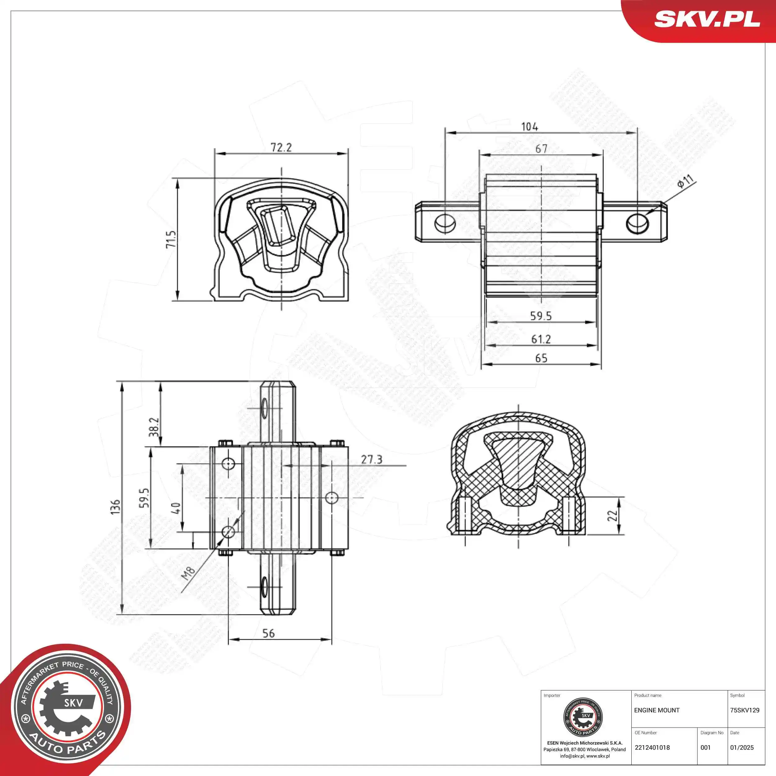 Mounting, engine 75SKV129