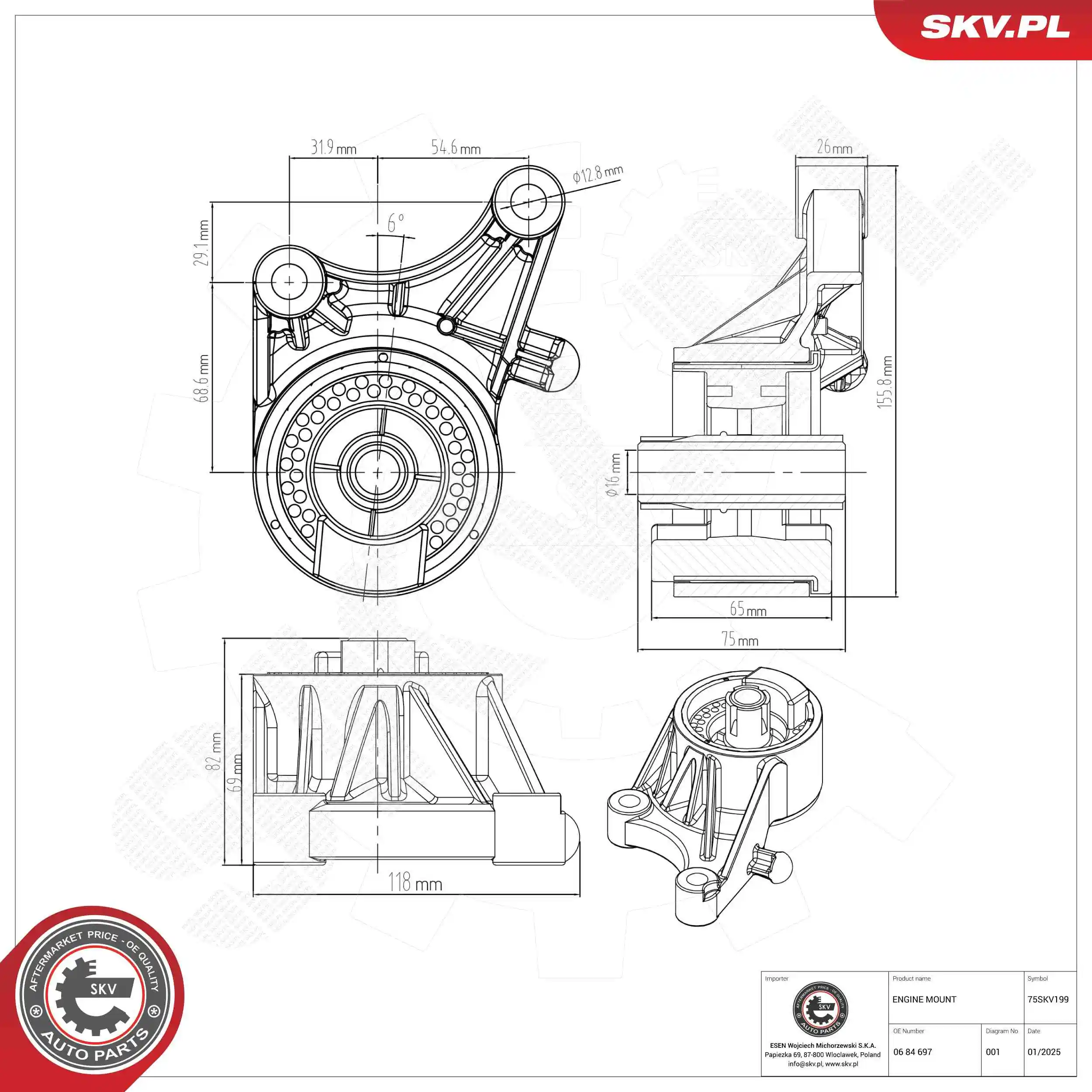 Mounting, engine 75SKV199