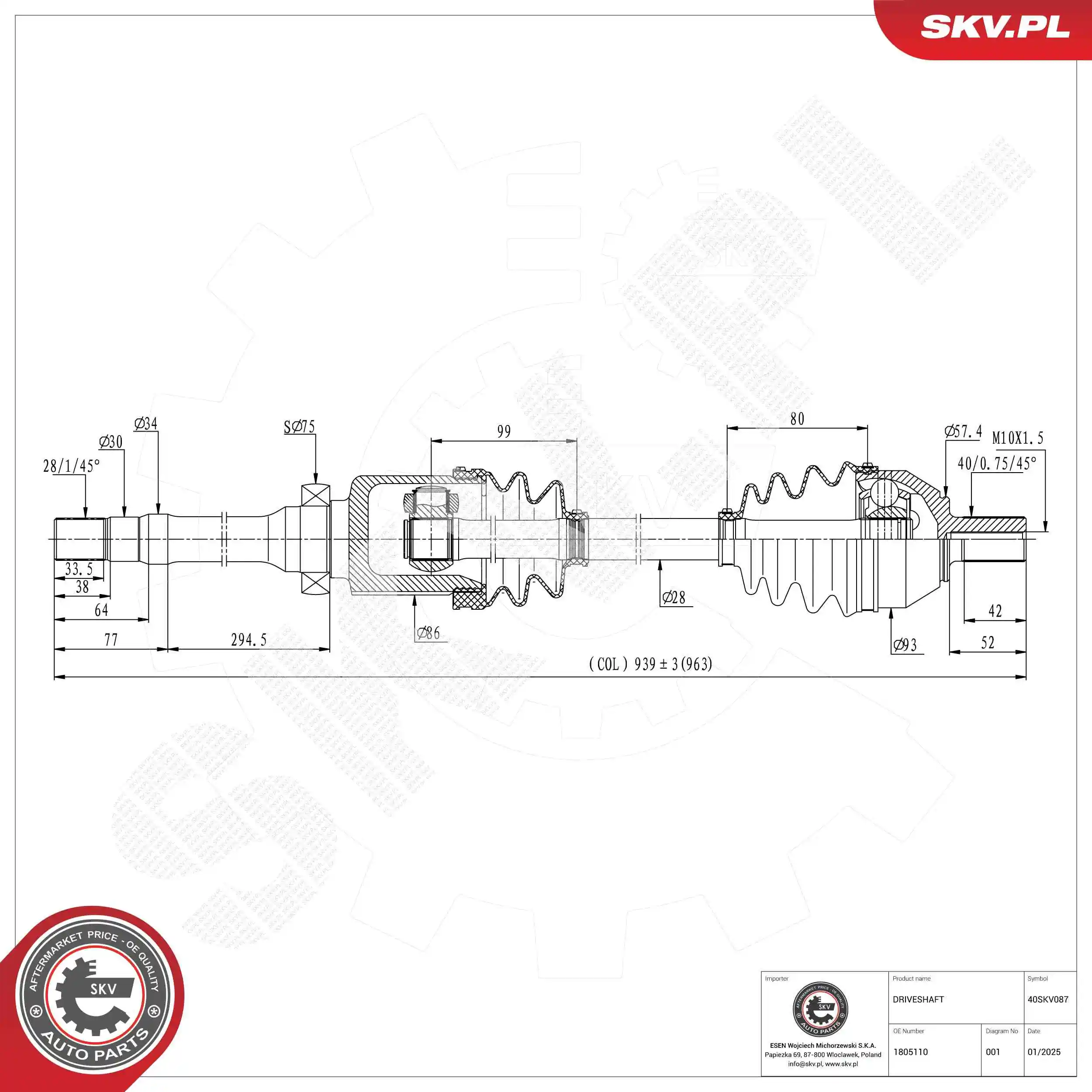 Drive Shaft 40SKV087