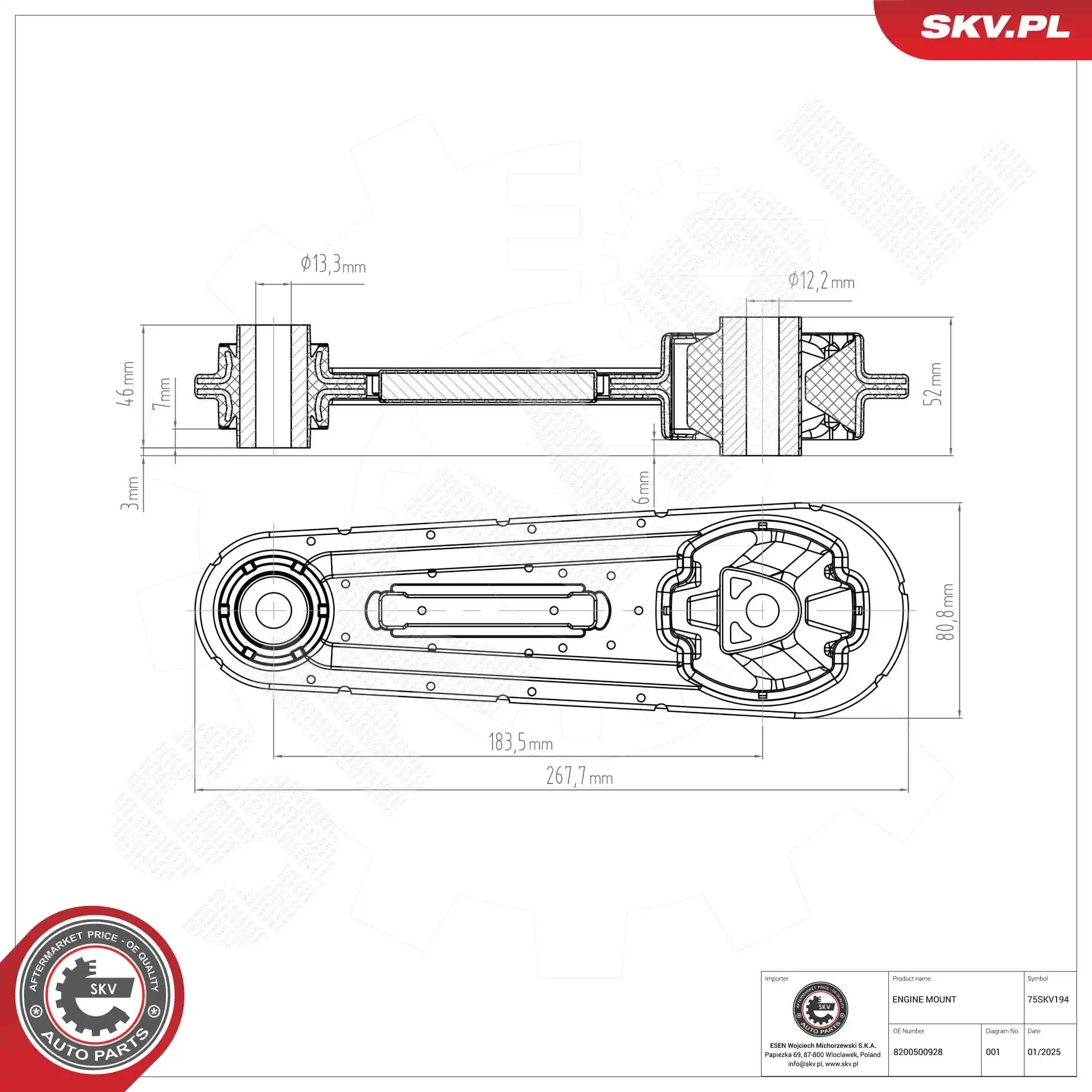 Mounting, engine 75SKV194