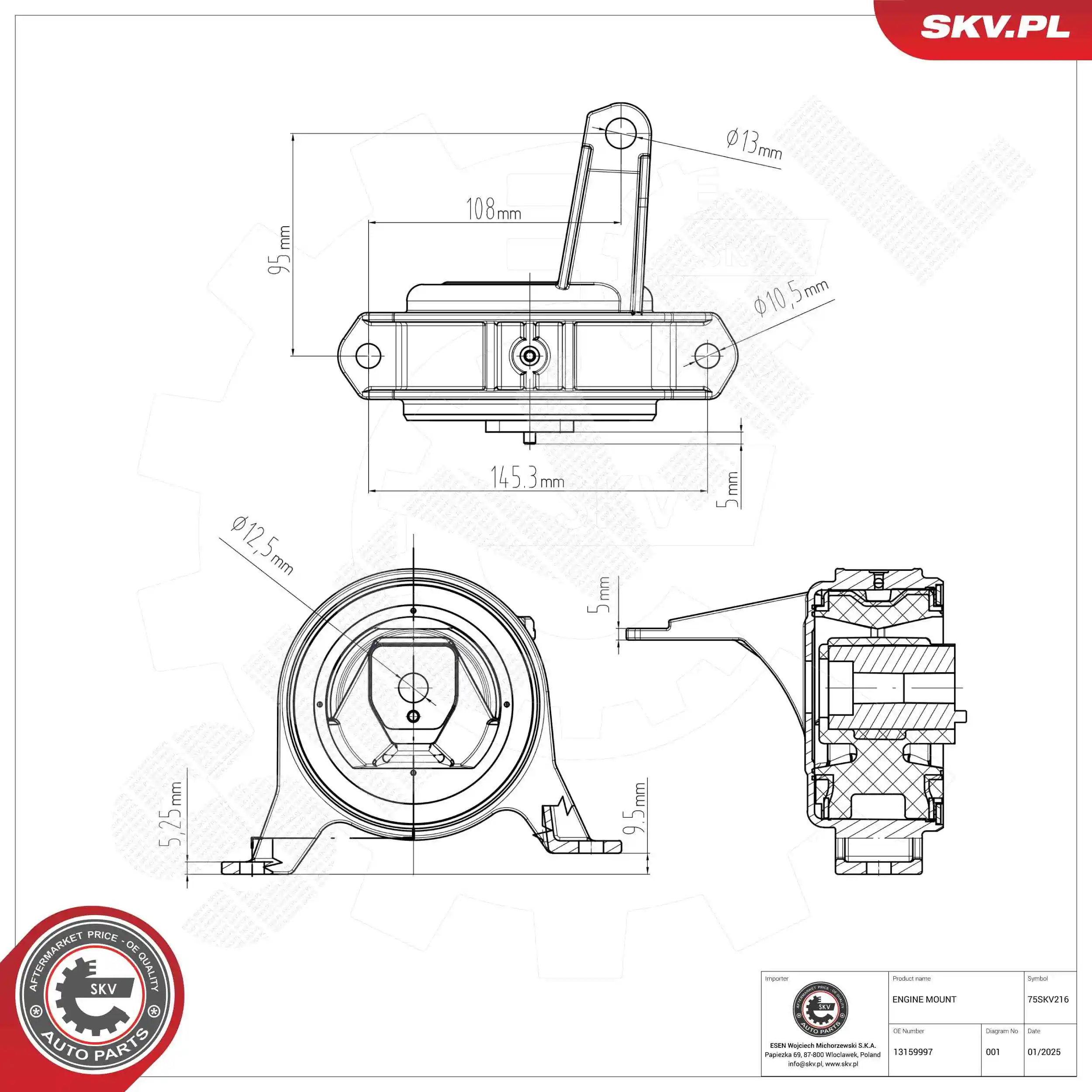 Mounting, engine 75SKV216