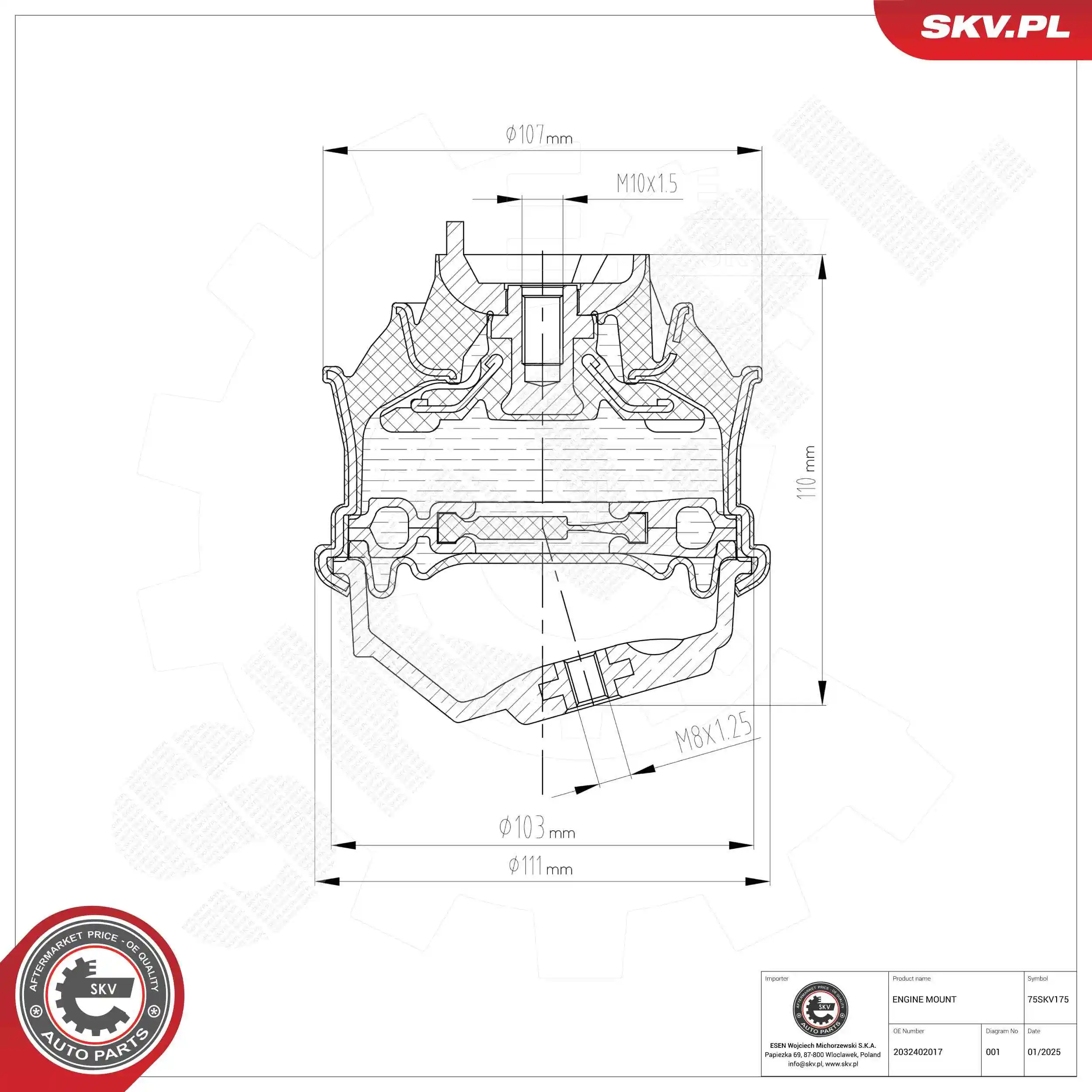 Mounting, engine 75SKV175
