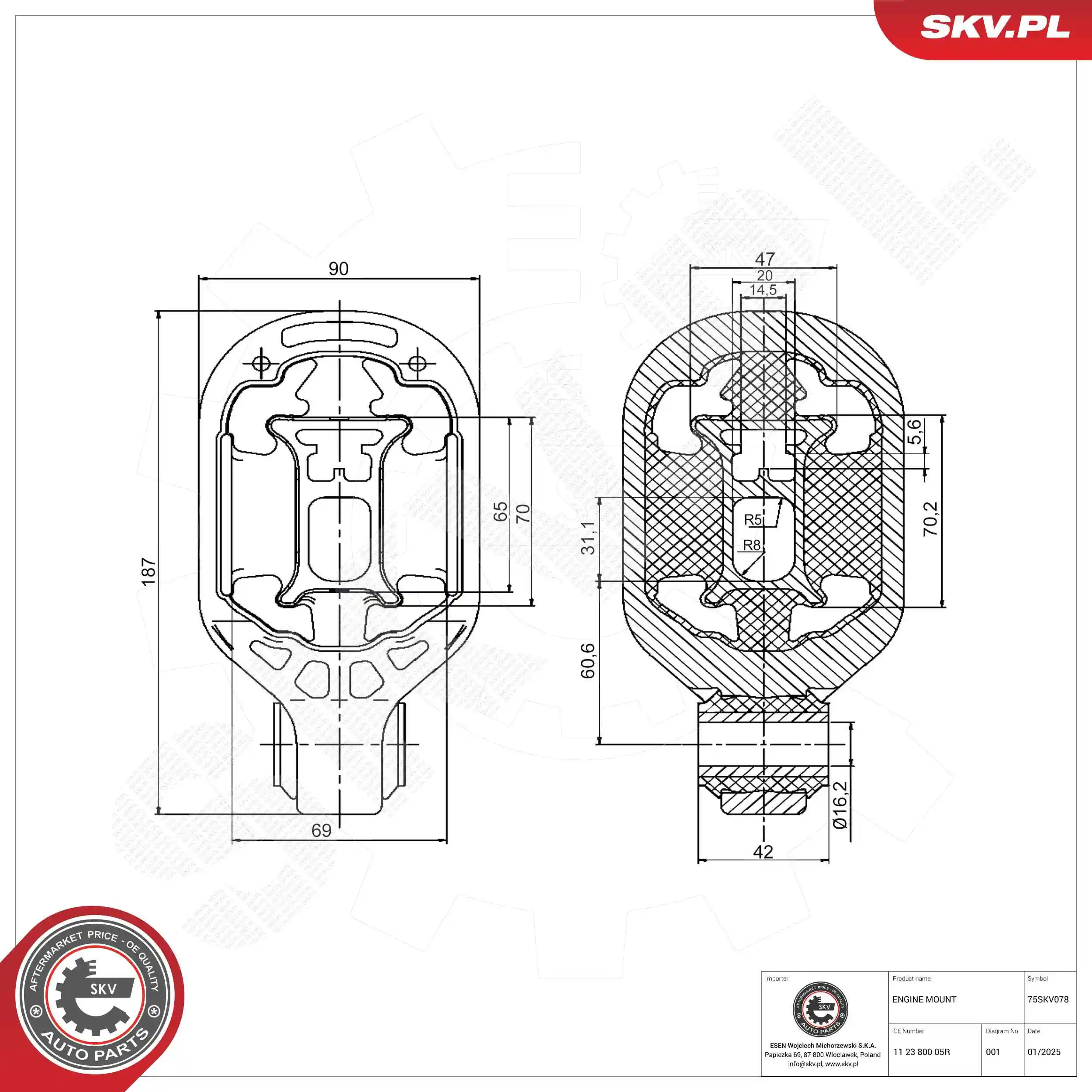 Mounting, engine 75SKV078