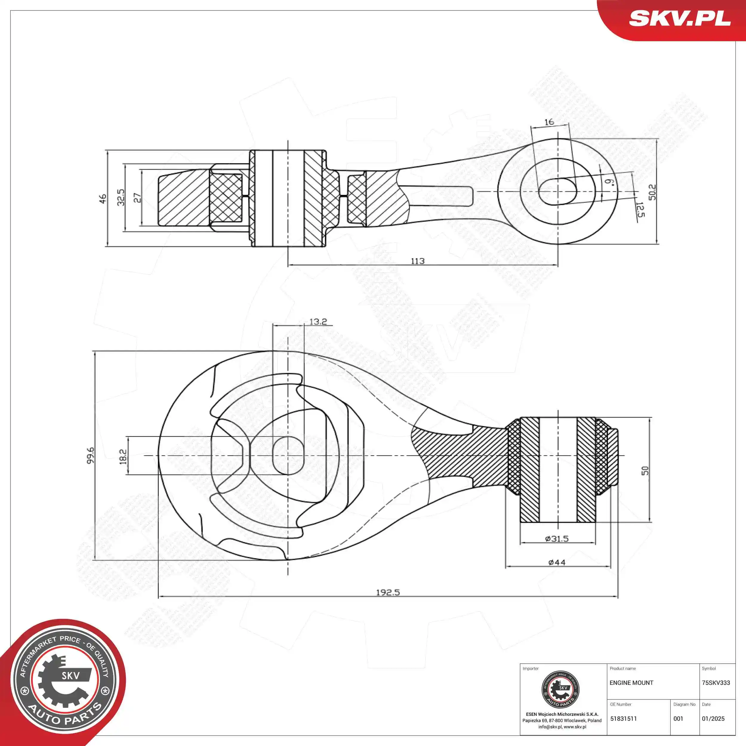 Mounting, engine 75SKV333