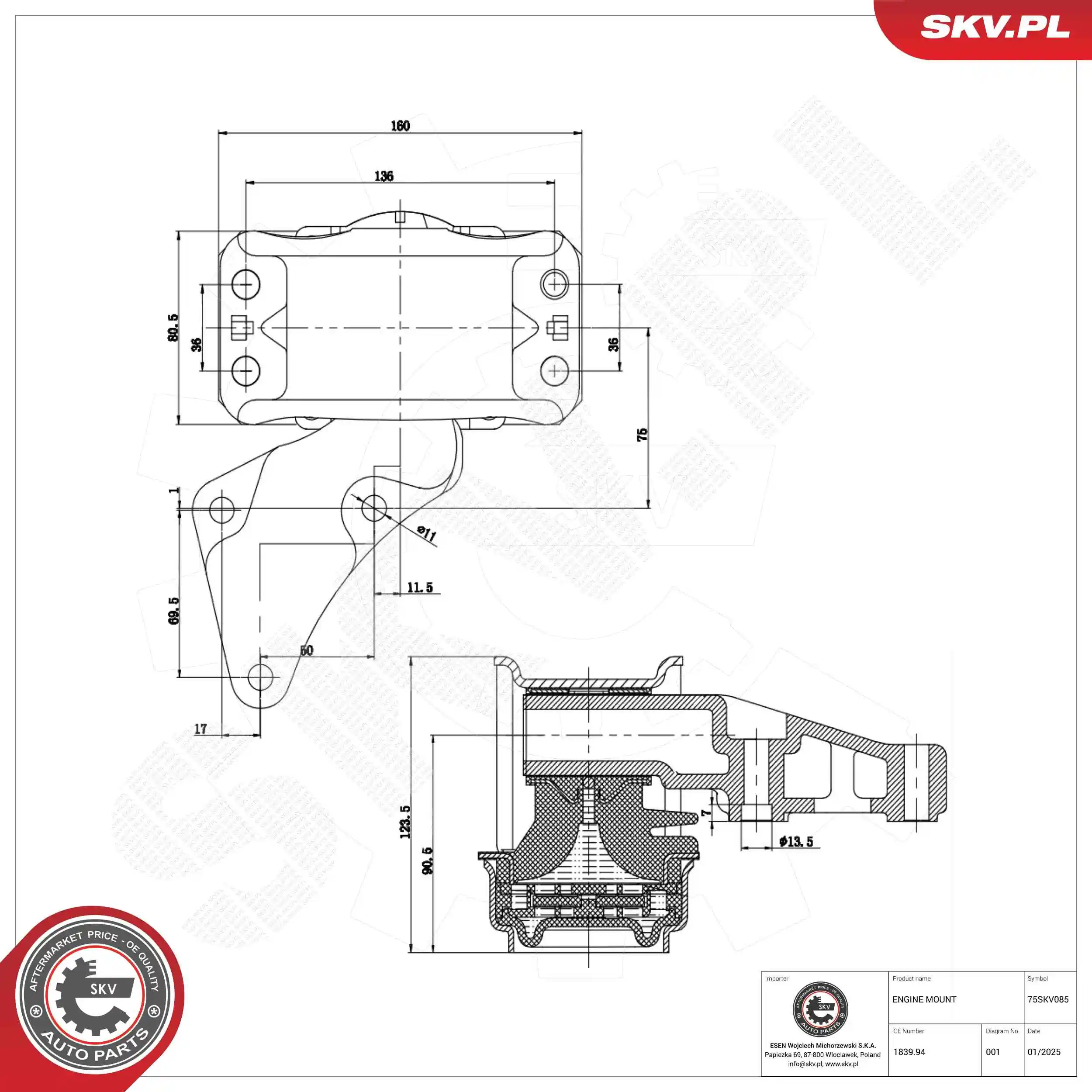 Mounting, engine 75SKV085