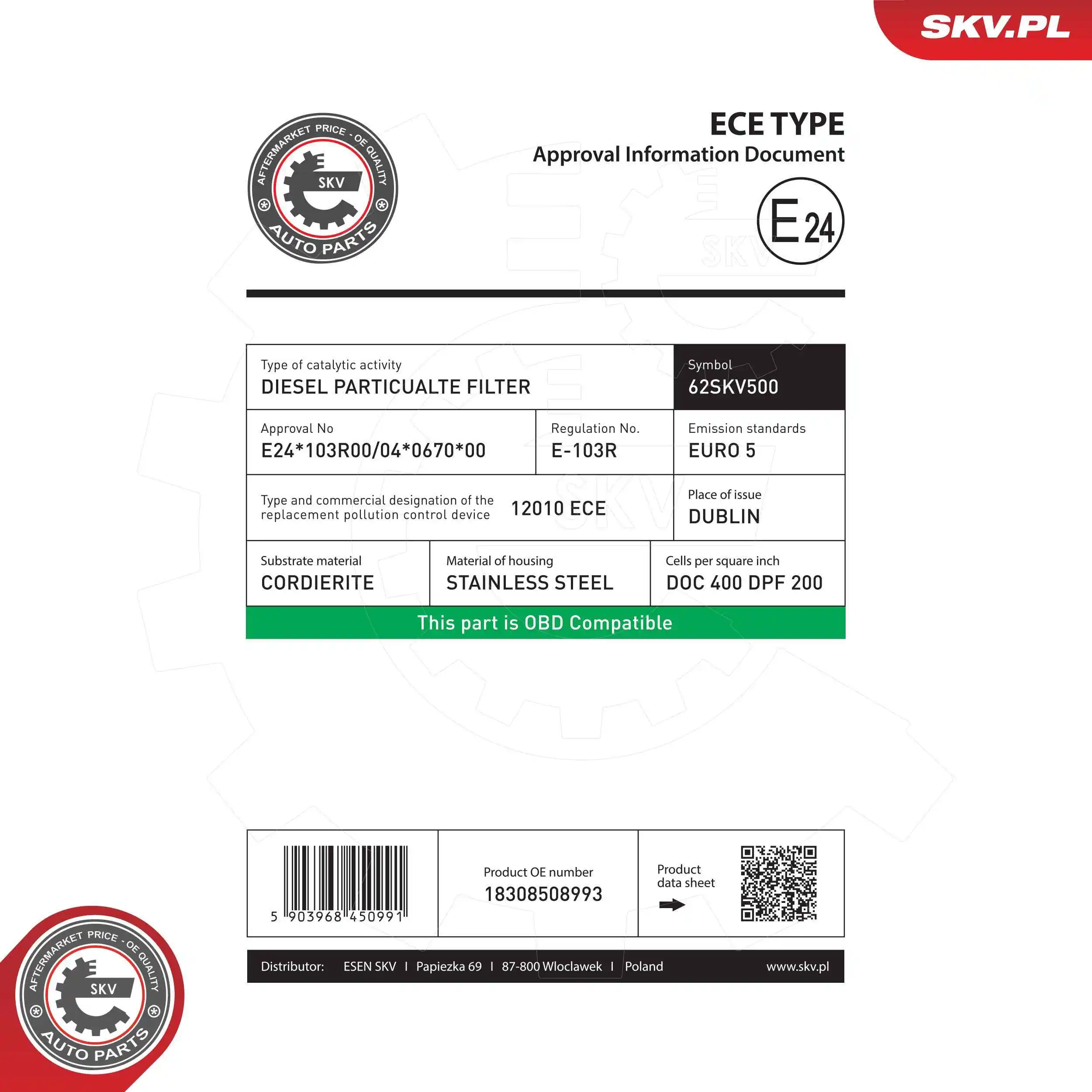 Soot/Particulate Filter, exhaust system 62SKV500