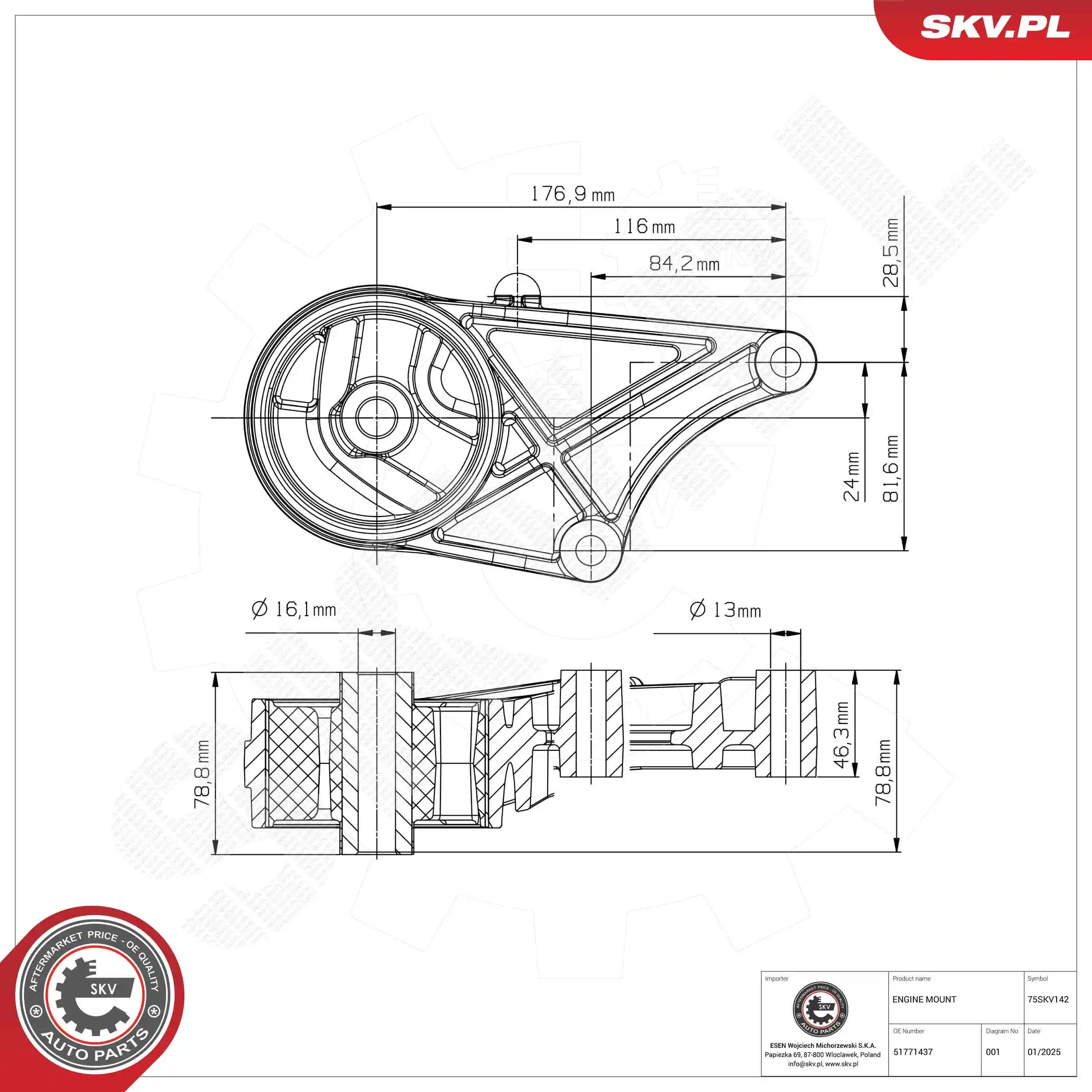 Mounting, engine 75SKV142