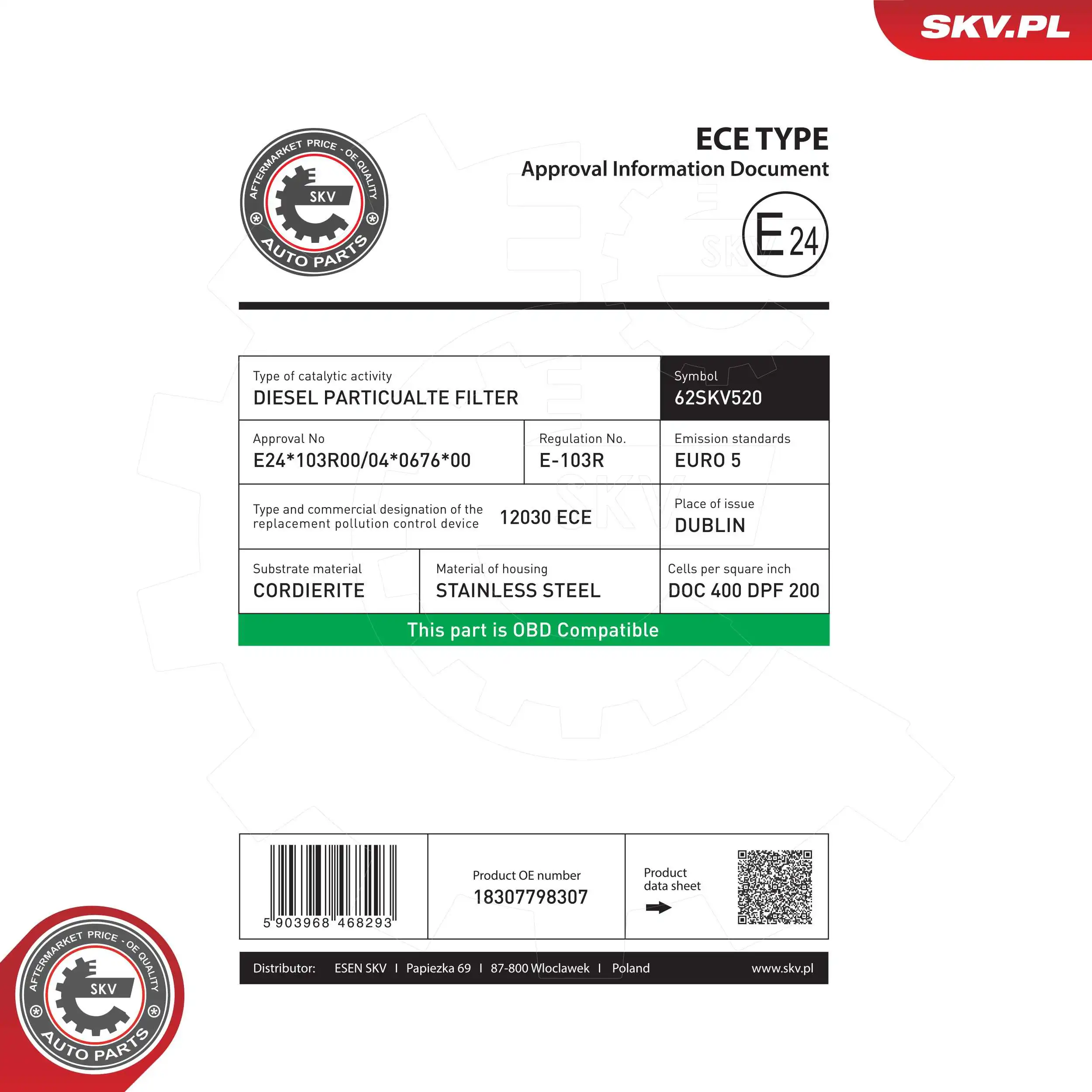 Soot/Particulate Filter, exhaust system 62SKV520