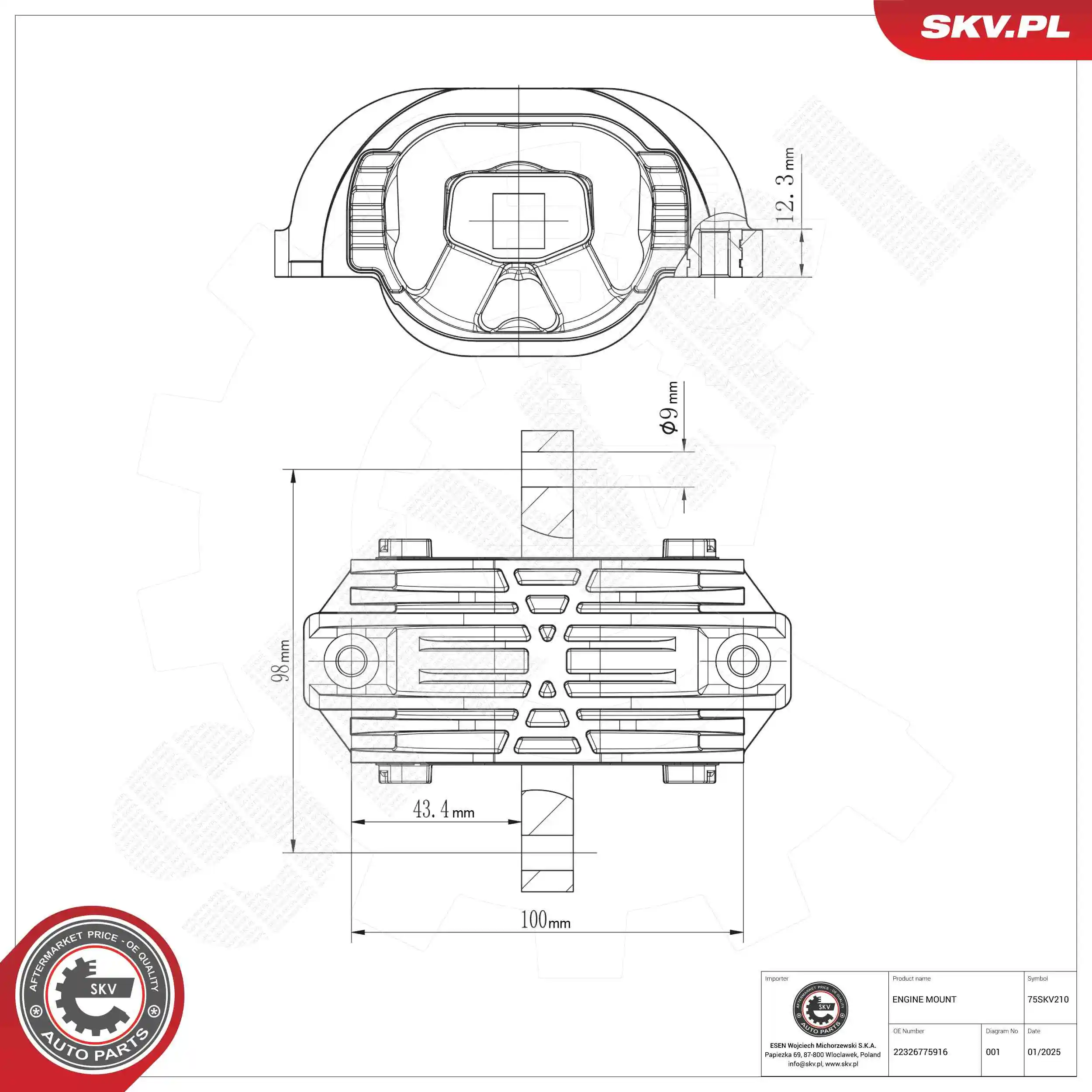 Mounting, engine 75SKV210