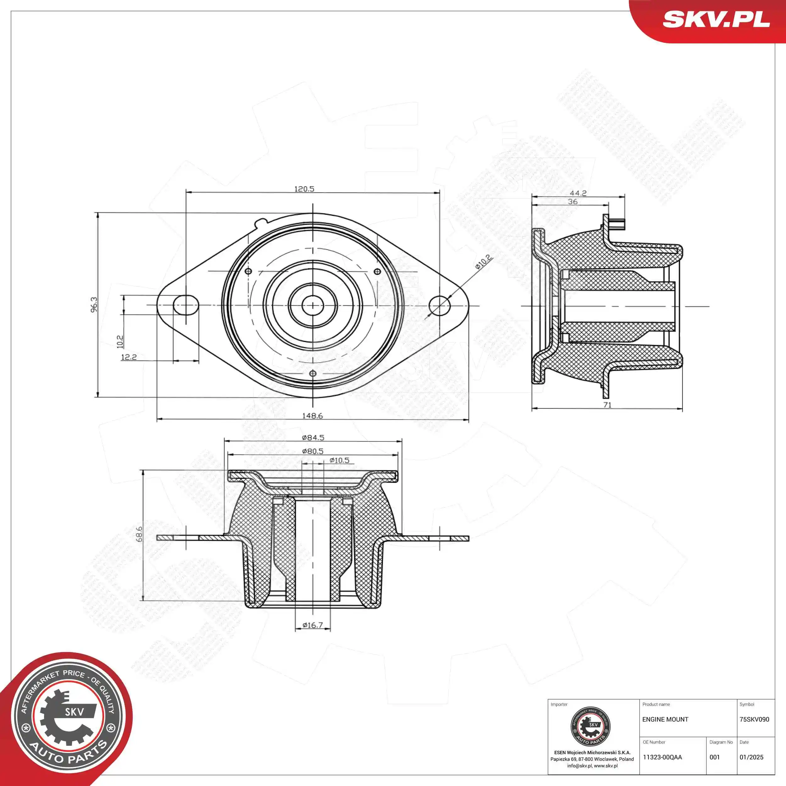 Mounting, engine 75SKV090