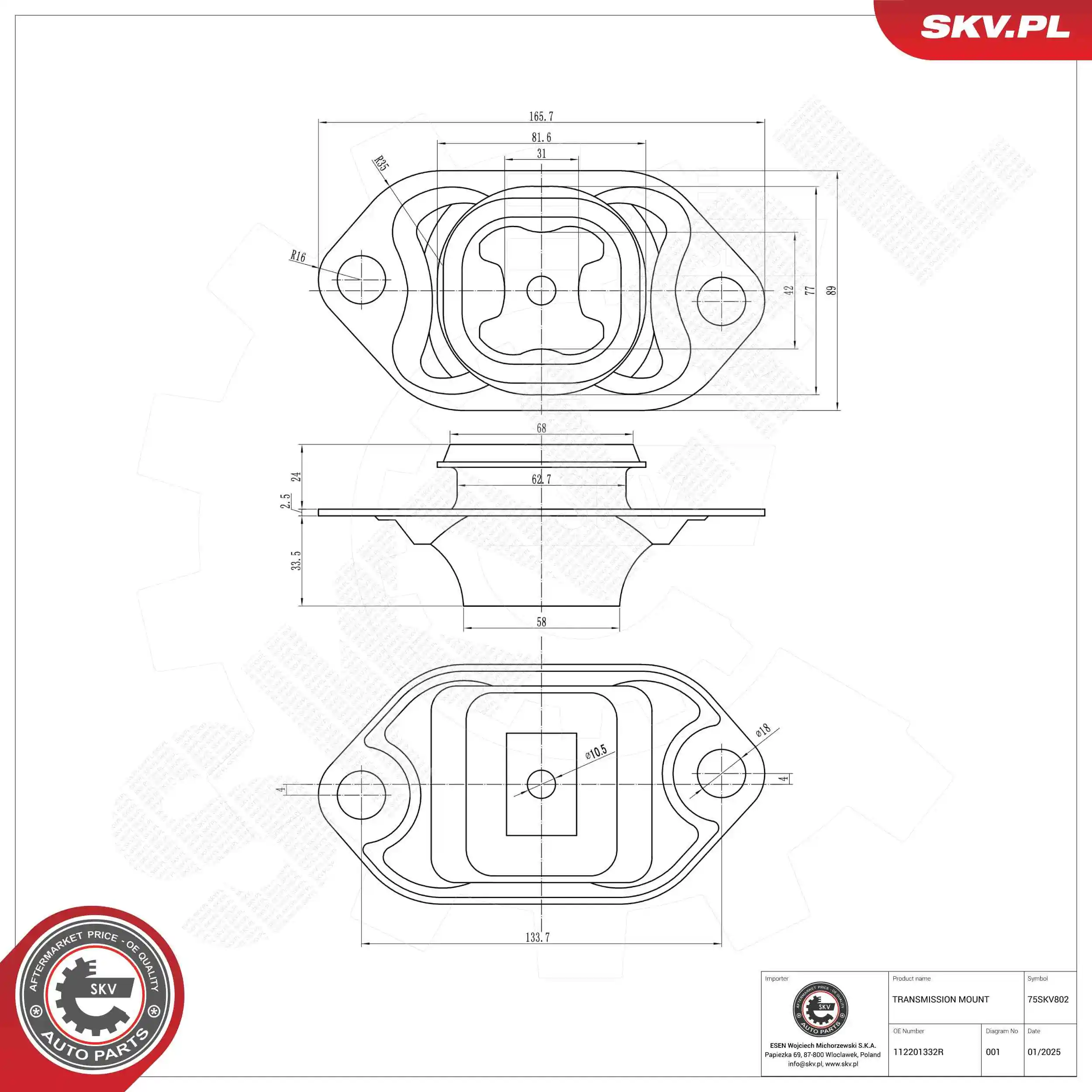Mounting, manual transmission 75SKV802