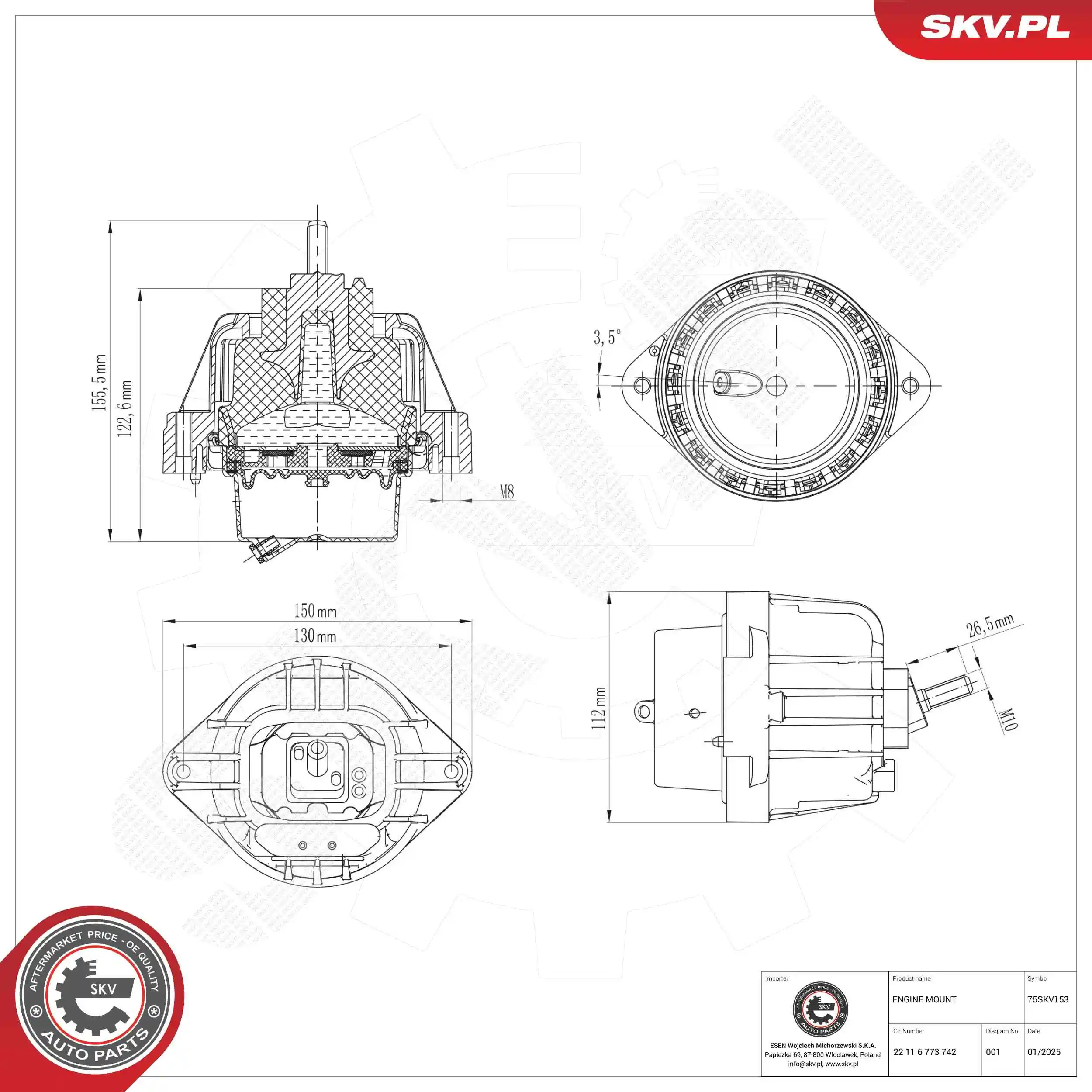 Mounting, engine 75SKV153