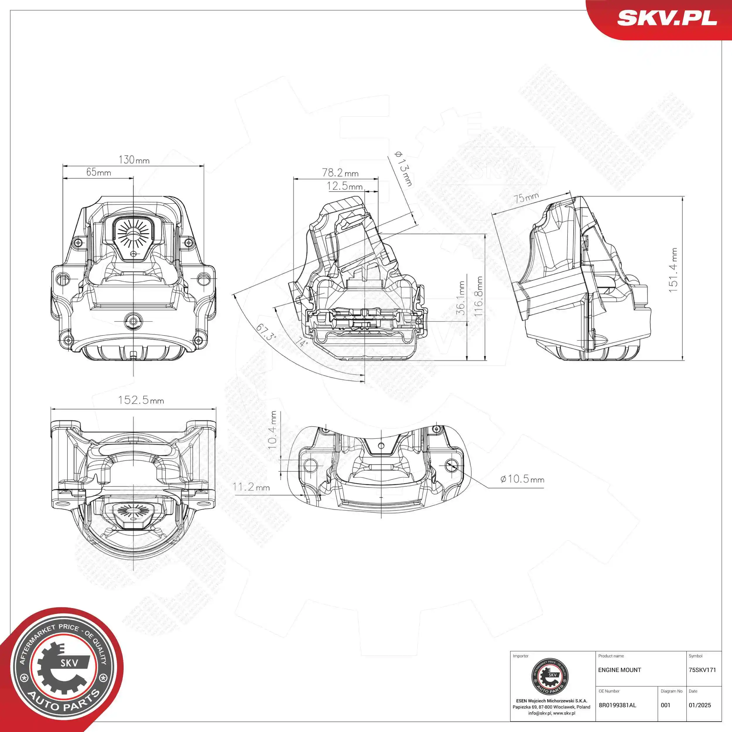 Mounting, engine 75SKV171