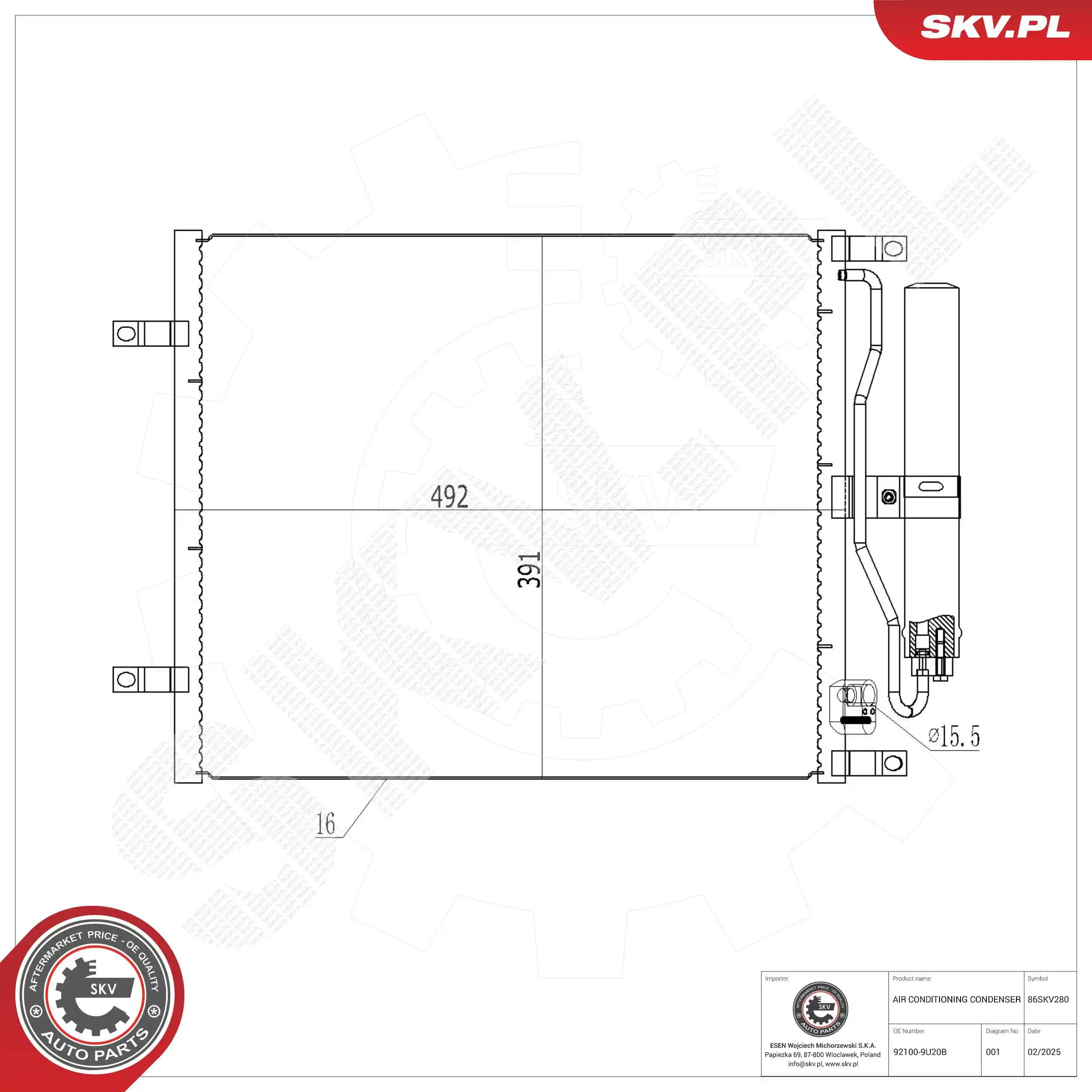 Condenser, air conditioning 86SKV280