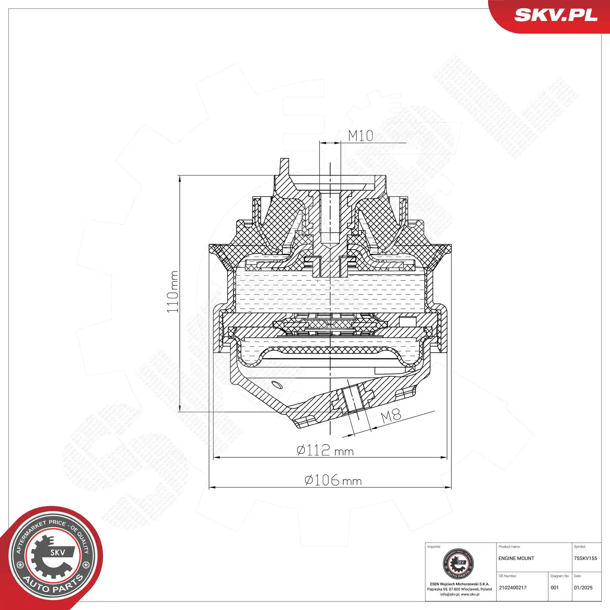 Mounting, engine 75SKV155