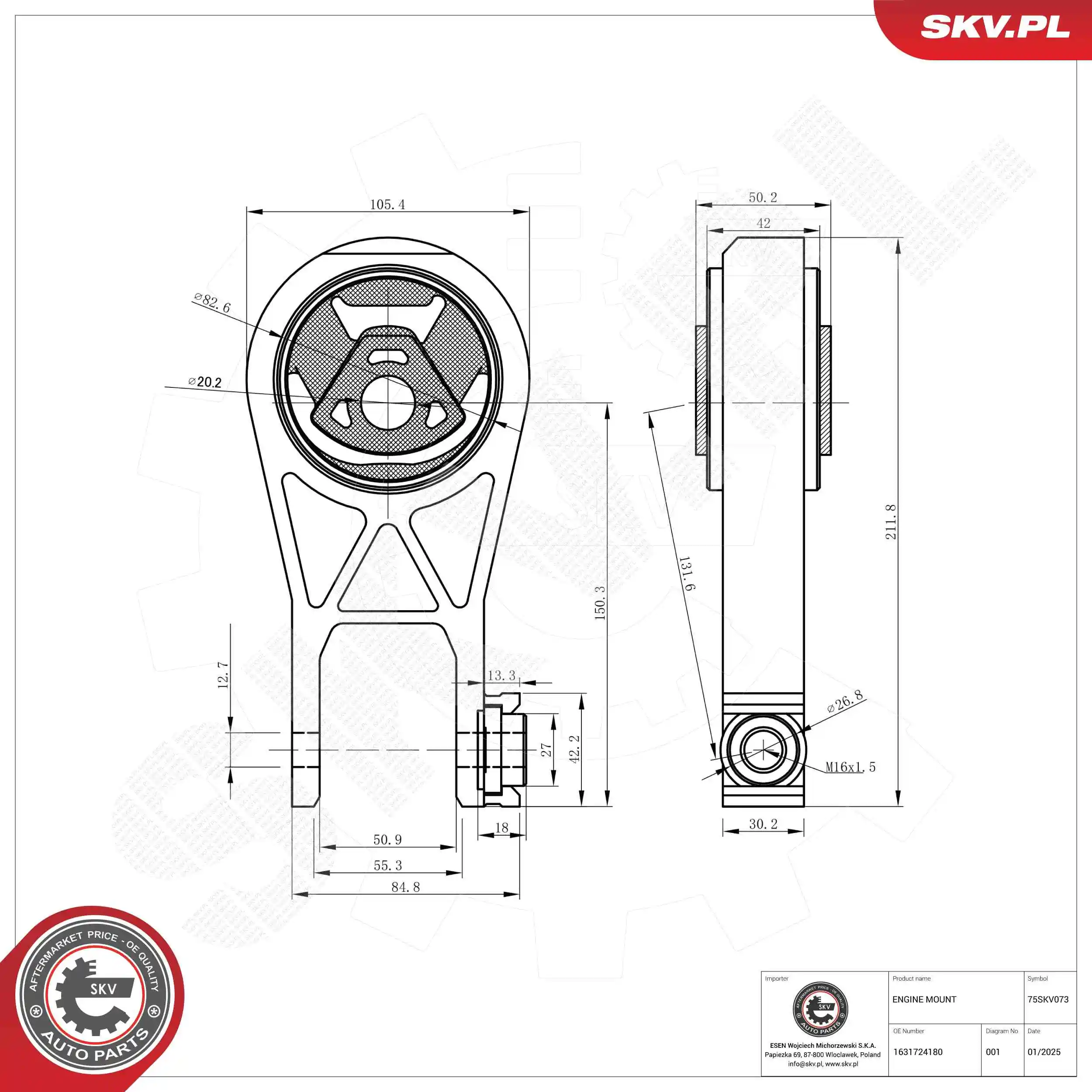 Mounting, engine 75SKV073