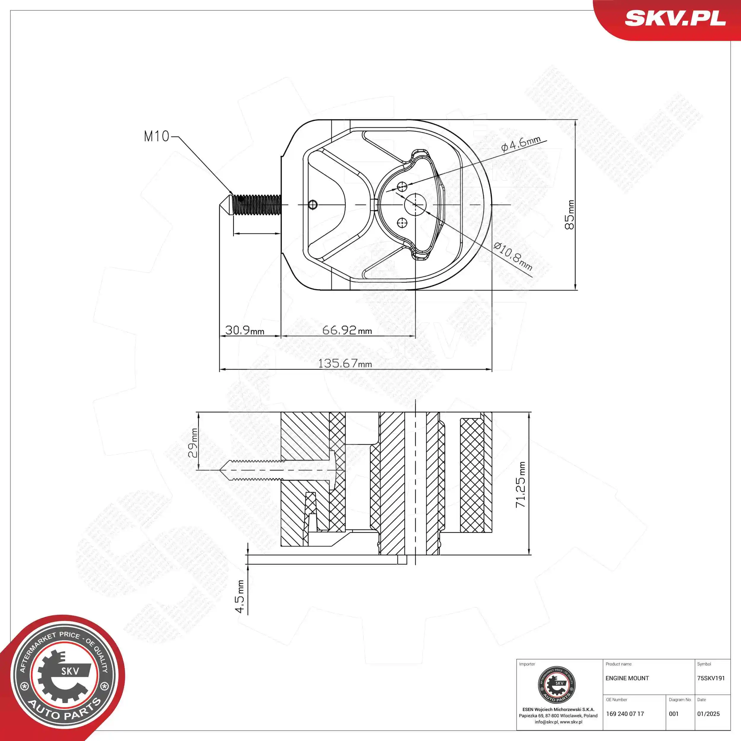 Mounting, engine 75SKV191