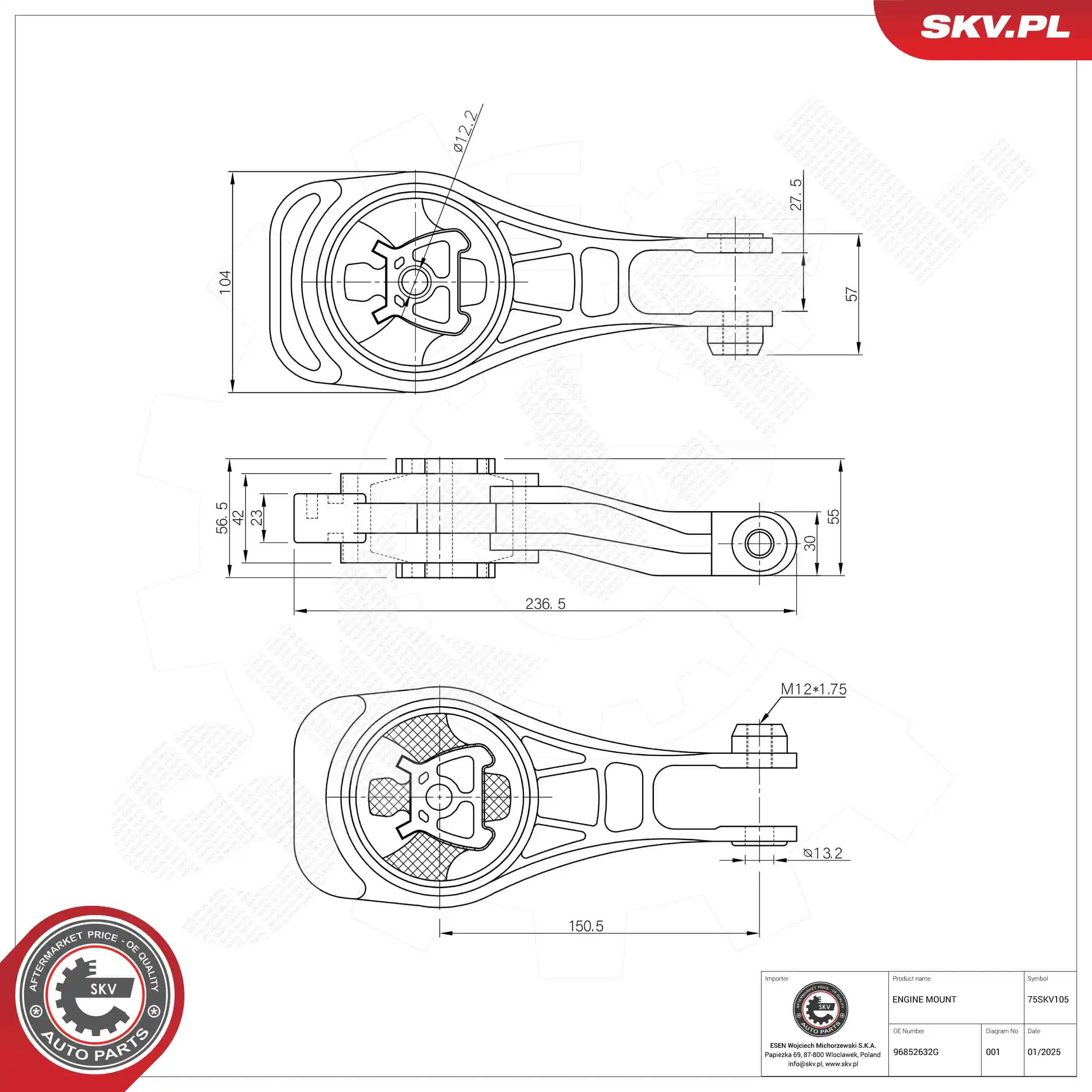 Mounting, engine 75SKV105